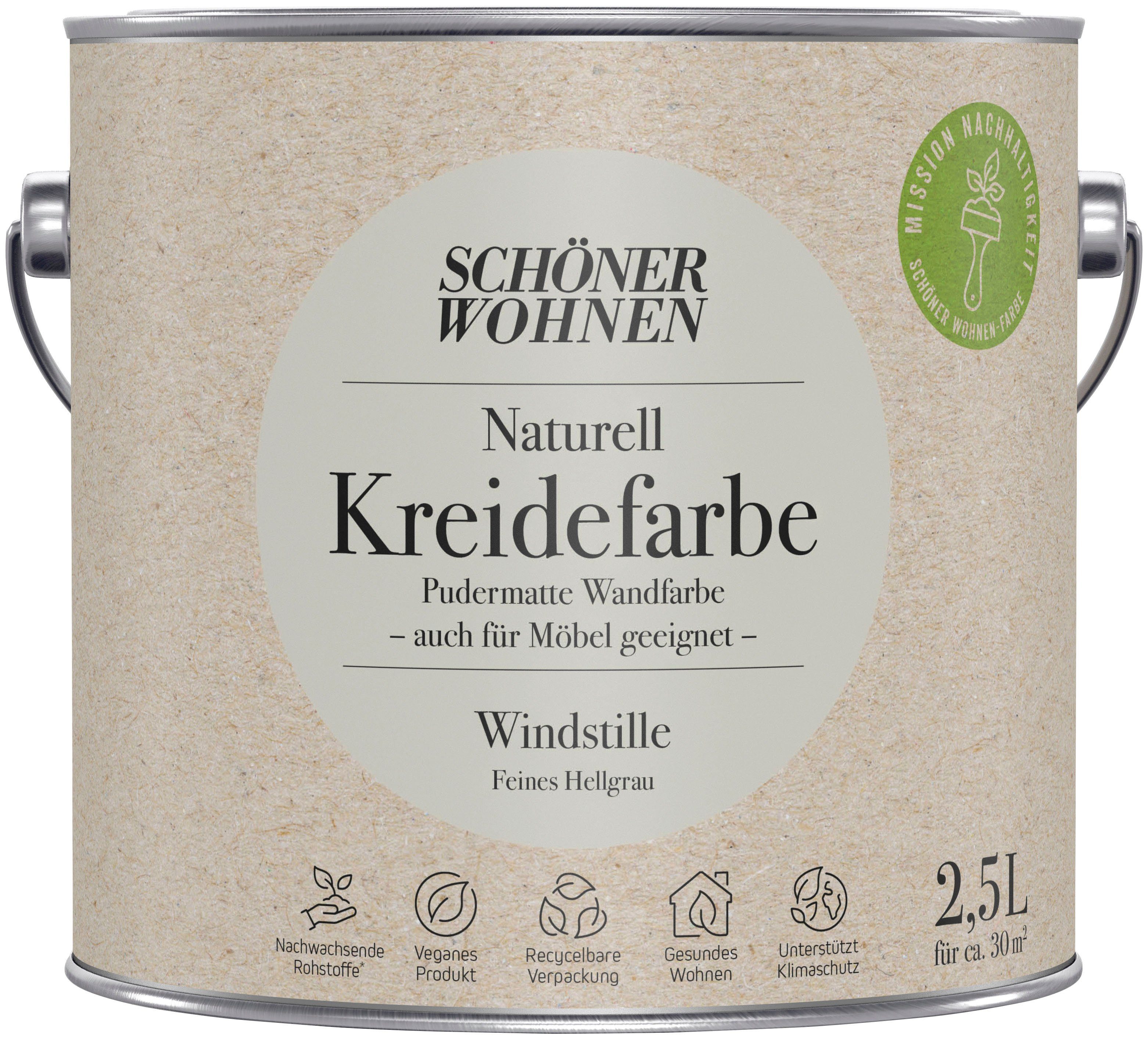 SCHÖNER WOHNEN FARBE Wand- und Deckenfarbe Naturell Kreidefarbe, 2,5 Liter, pudermatt, auch für Möbel geeignet, German Brand Award 2023