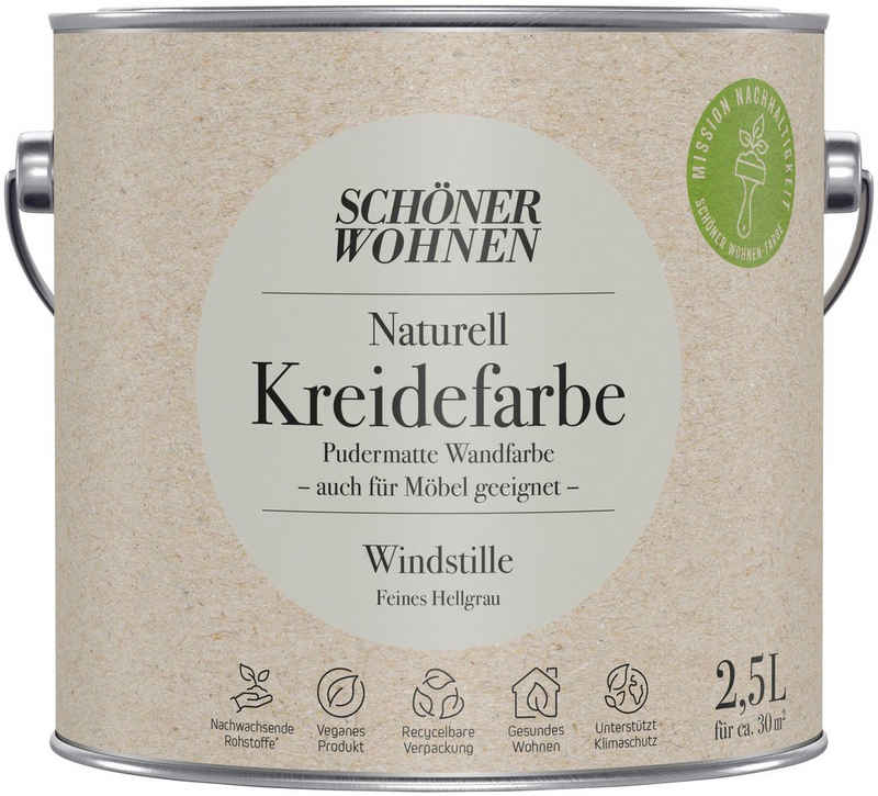 SCHÖNER WOHNEN FARBE Wand- und Deckenfarbe Naturell Kreidefarbe, 2,5 Liter, pudermatt, auch für Möbel geeignet, German Brand Award 2023