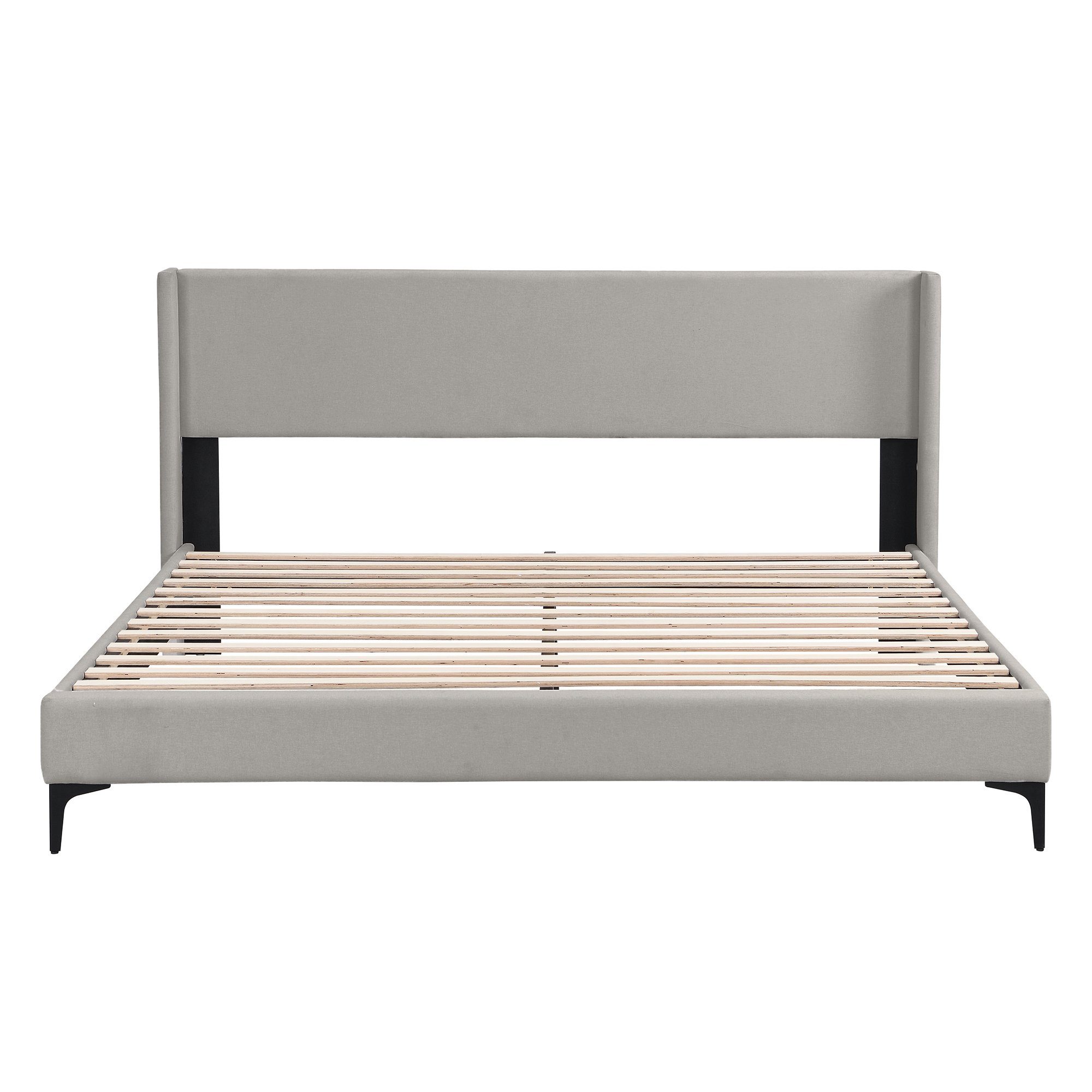 Polsterbett (Doppelbett 180x200 cm), mit Lattenrost, gepolstertes Kopfteil, Metallfüße, Bezug aus Leinen