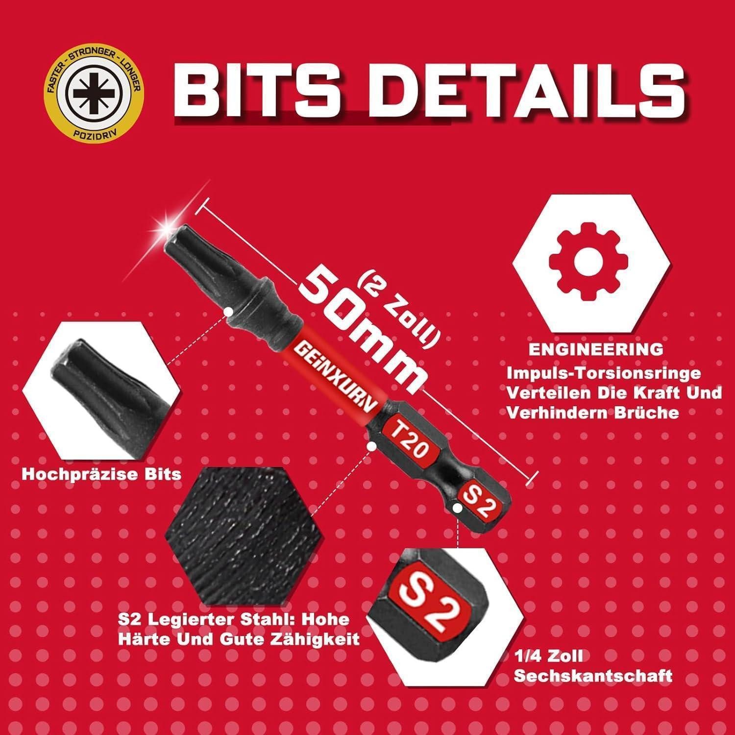 LuxusKollektion Torx-Bit Schrauberbitsatz T20 Torx 50mm 30 Stück Schlagfest