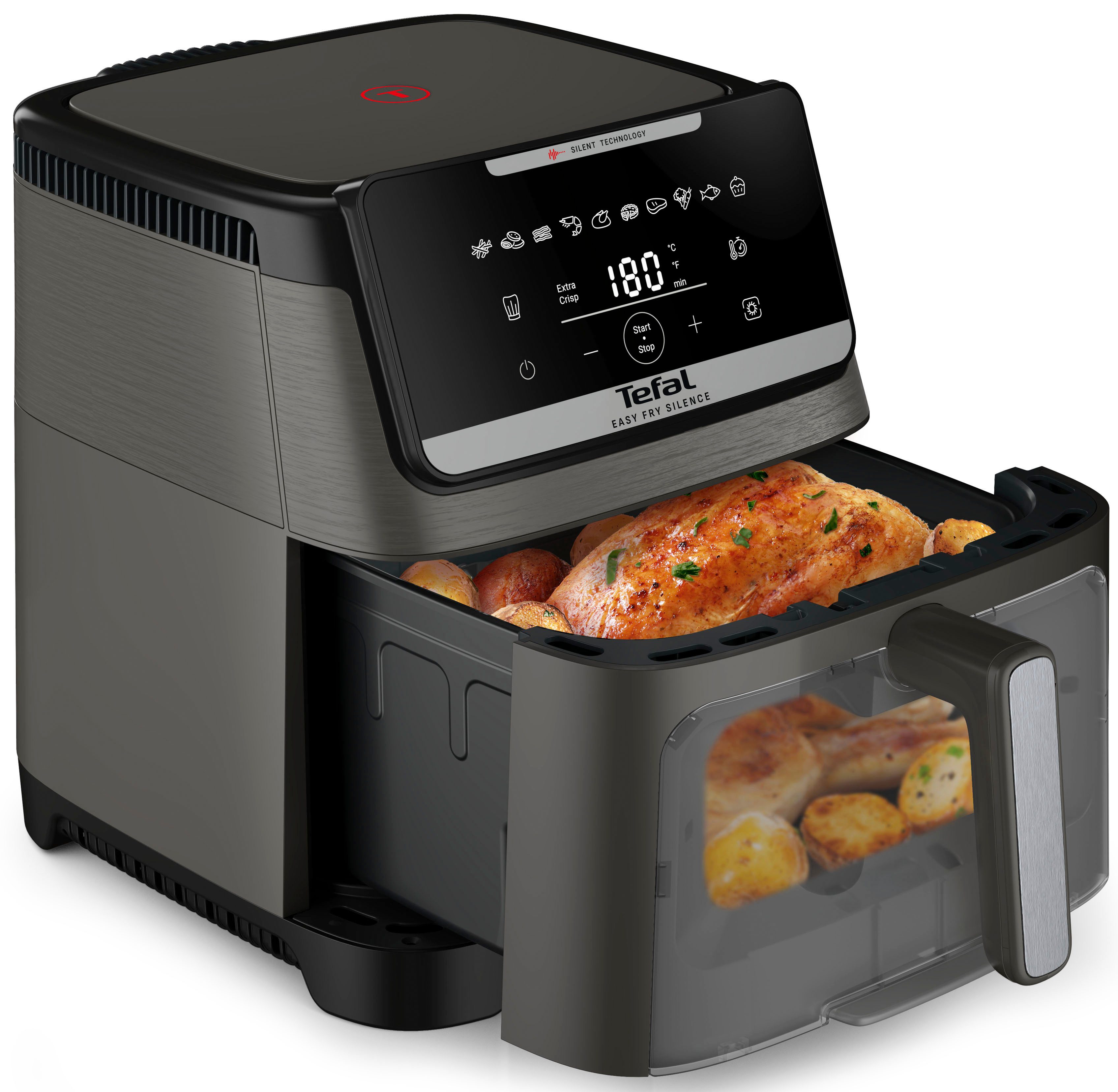 Tefal Heißluftfritteuse Easy Fry Silence XXL EY846H für bis zu 8 Portionen, abnehmbares Frontelement, 1800 W, 10 Programme, Sichtfenster, Rezepte in der My Tefal App