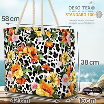 VOID Strandtasche (1-tlg), Gelbe Pfingstrosen Leo-Print Beach Bag Leopard Leopardenmuster Blumen-Muster