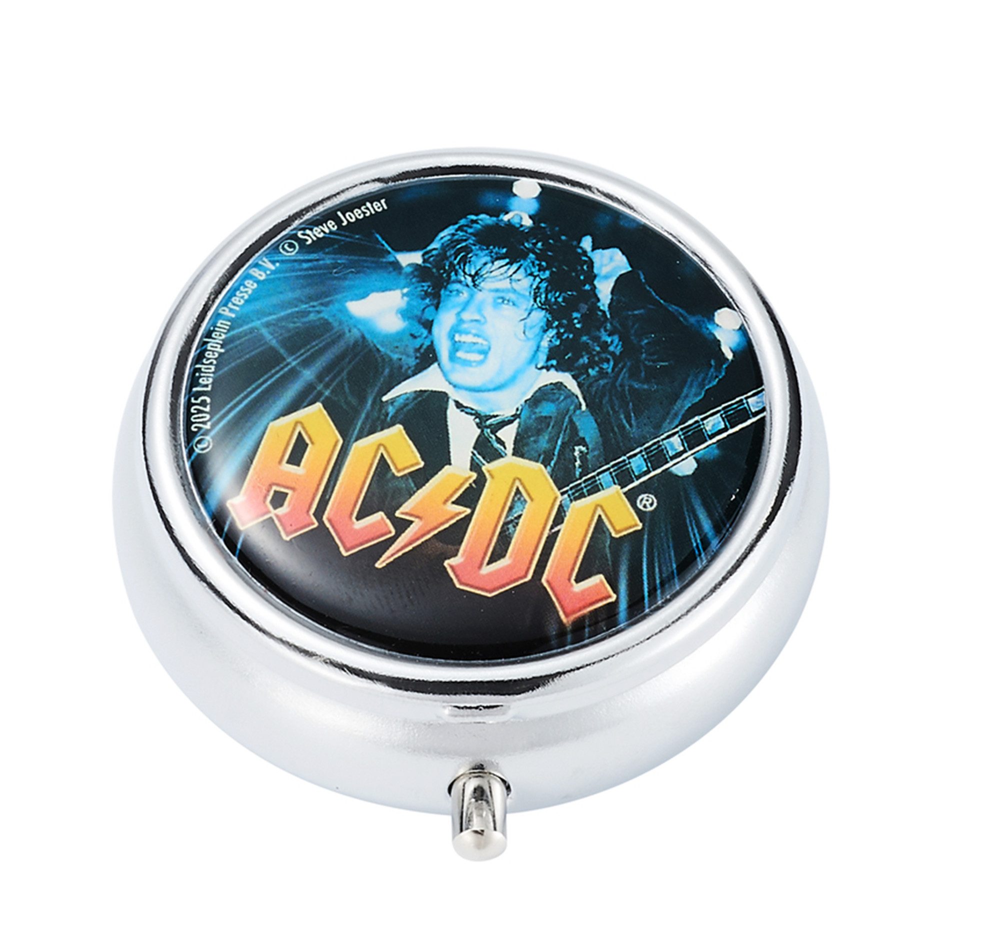 CHAMP Aschenbecher Taschen ASCHENBECHER "AC/DC" Ø5cm Deckel aus Metall rund 81 (Blau), mini Ablagefläche Taschenaschenbecher Reise Outdoor Reiseaschenbecher