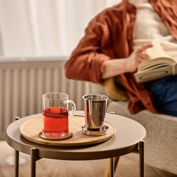 Cosumy Teeglas mit Henkel - Teetasse mit Sieb und Deckel - 400ml Borosilikat Glas, Glas, Zubereiter inkl. Untersetzer - Geschenk Tasse - Feinmaschiger Filter