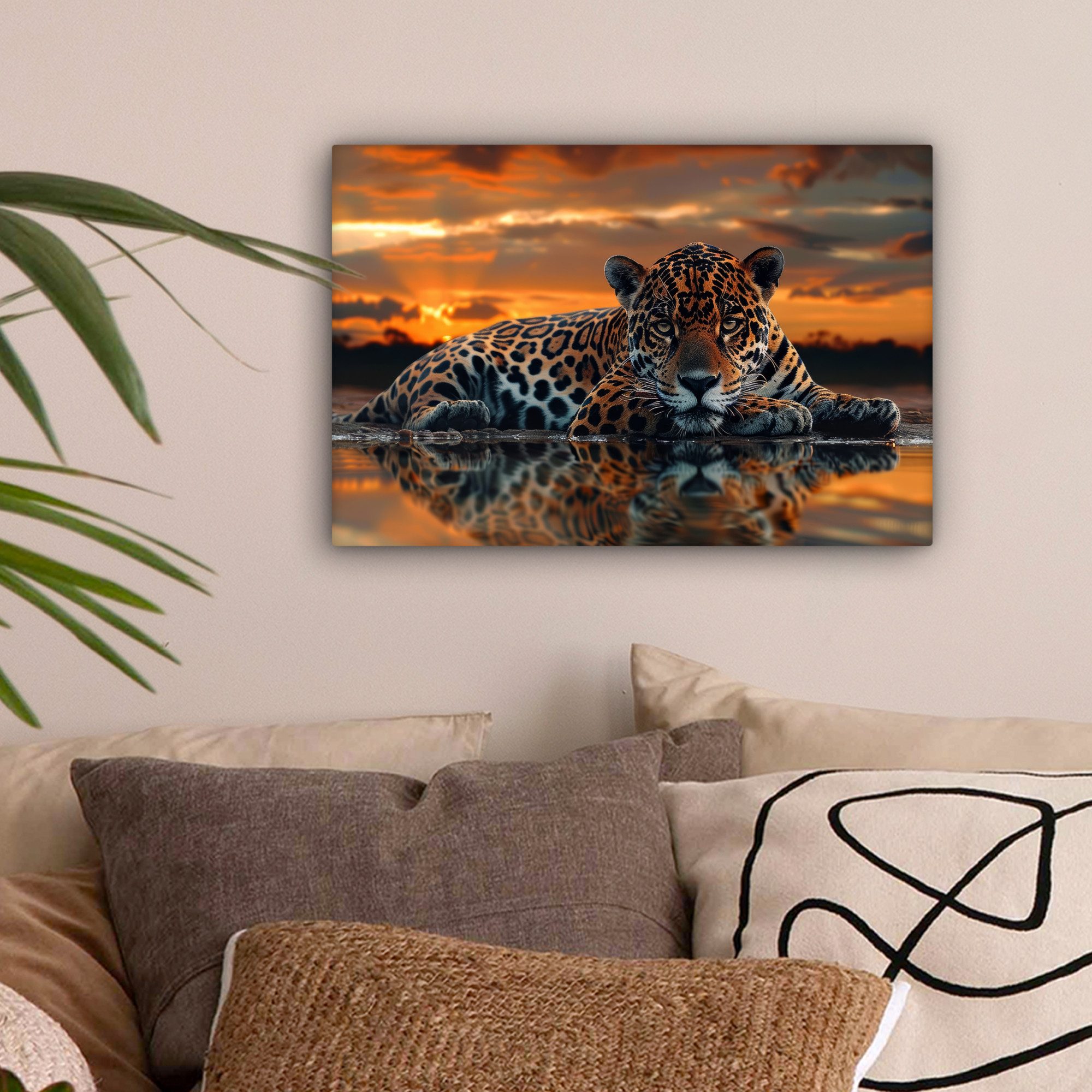 OneMillionCanvasses® Leinwandbild Natur - Leopard - Tier - Sonnenuntergang günstig online kaufen