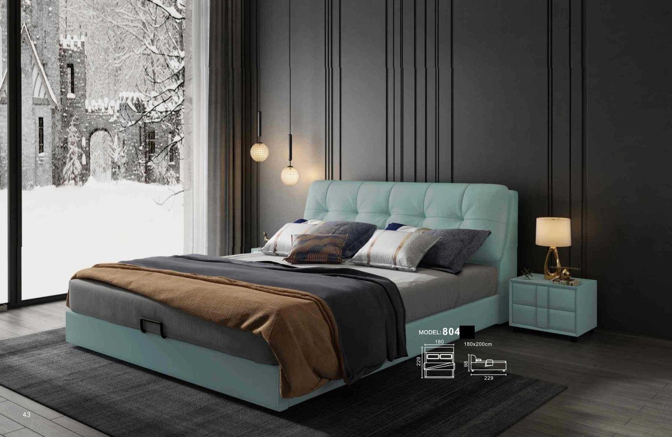 JVmoebel Bett, Designer Bett 180x200 Leder Metall Betten Doppel Schlaf Zimmer Luxus Blau