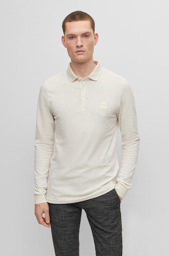 BOSS ORANGE Langarm-Poloshirt Passerby mit kurzer Knopfleiste light beige