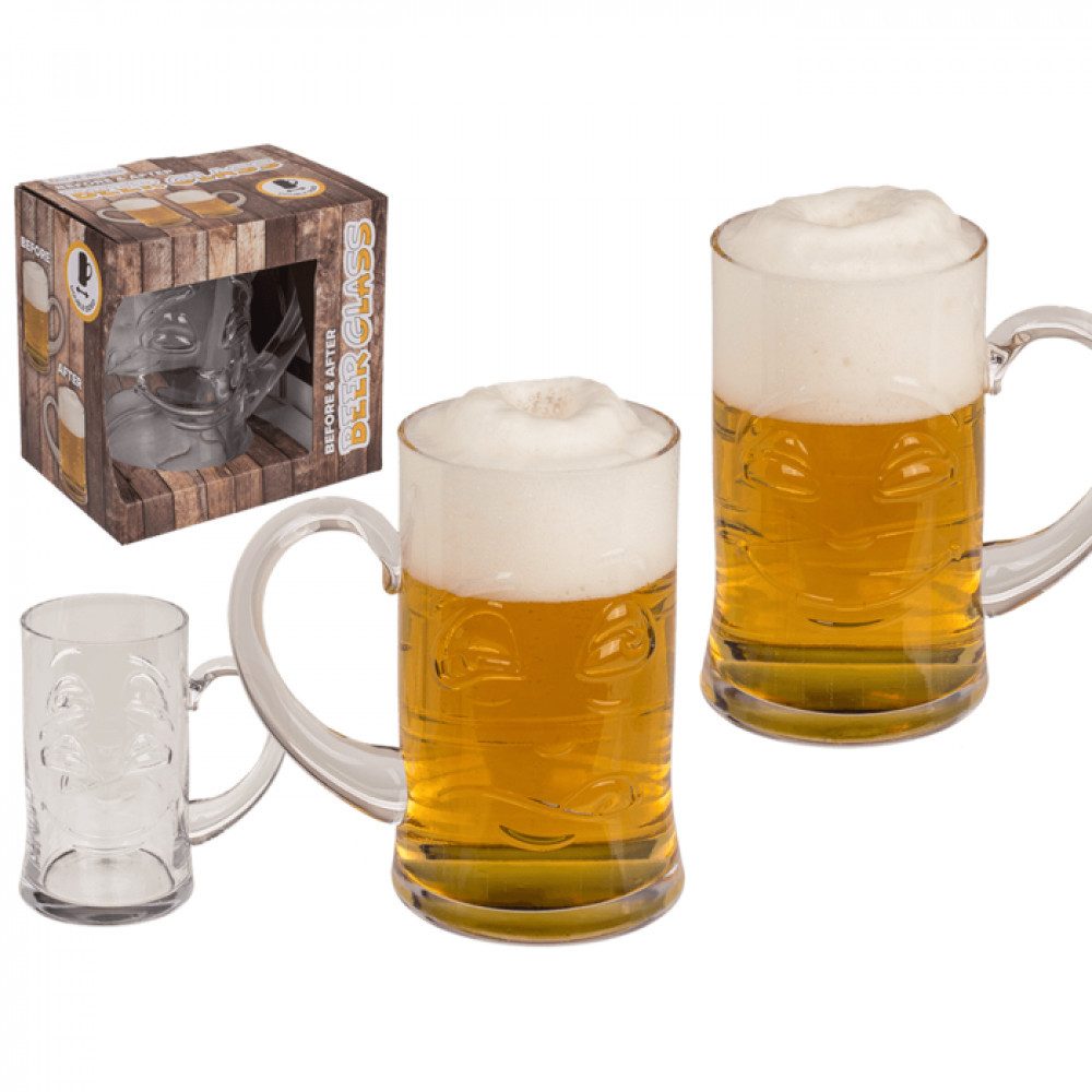 Out of the Blue Bierglas Doppelseitiges Bierglas Vorher Nachher ca. 8 x 14 cm ca. 500 ml, Glas