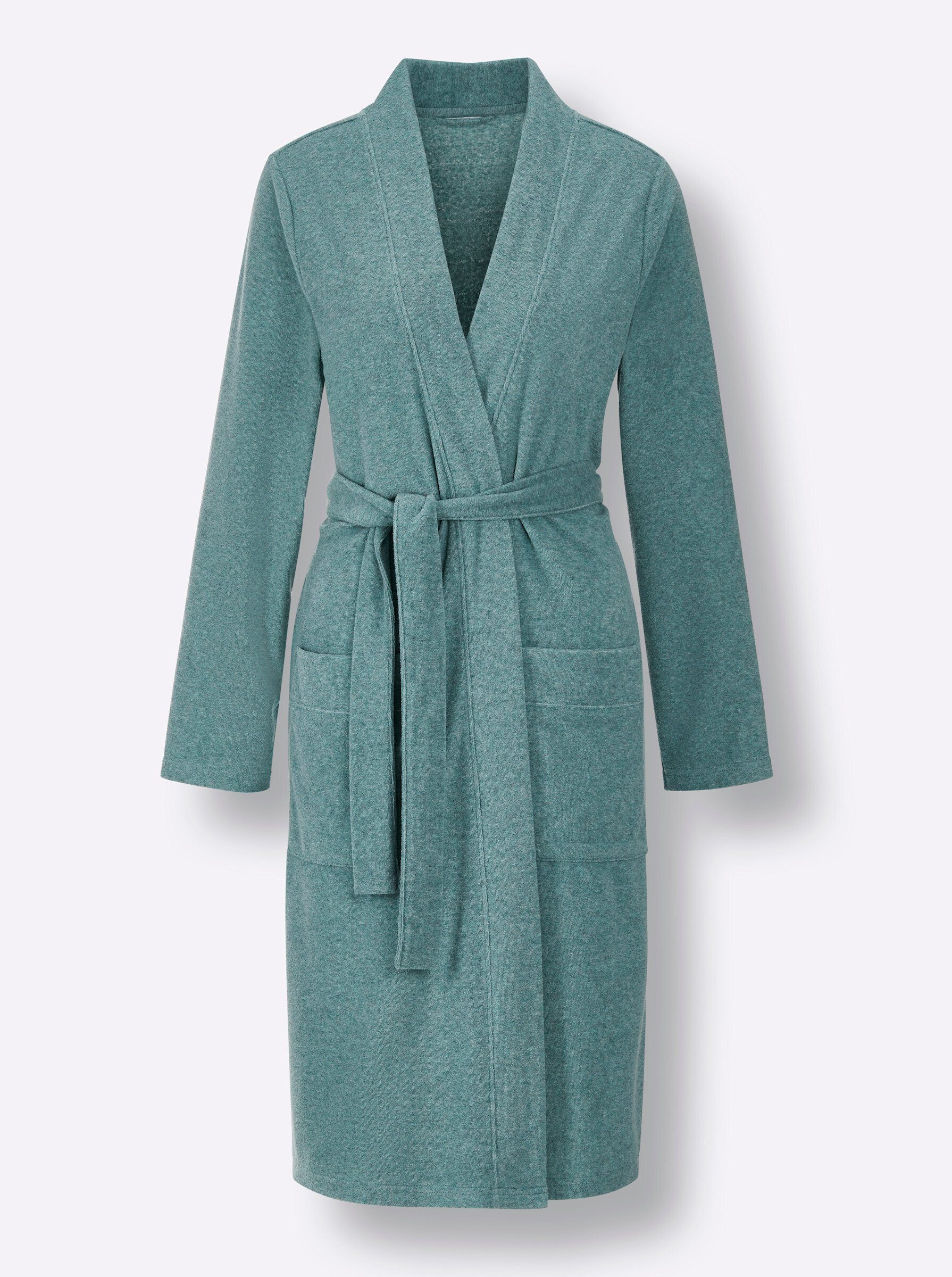 Witt Damenbademantel Bademantel Langarm, Baumwolle, Bindeband