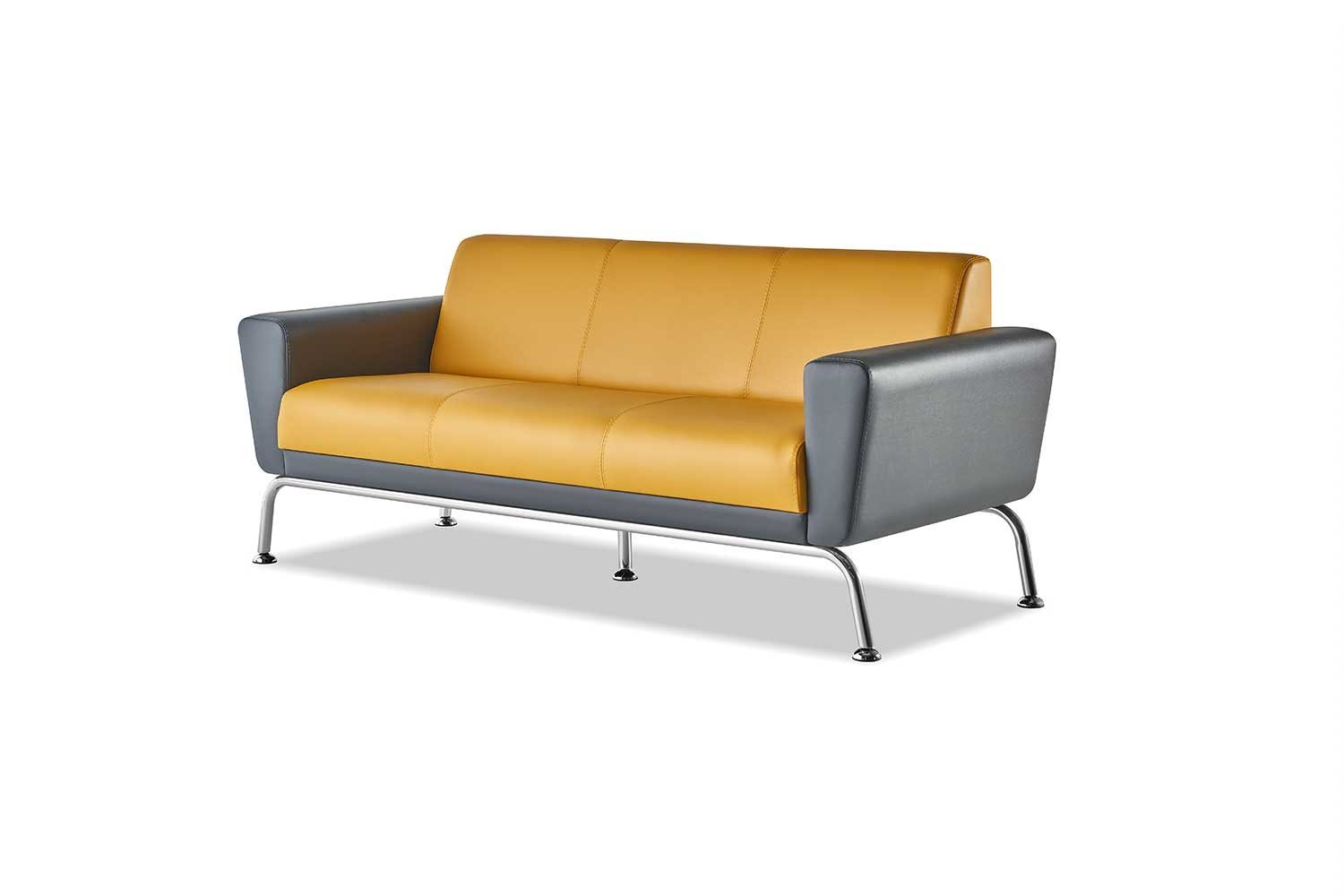 JVmoebel Polstergarnitur Sofagarnitur in Gelb und Grau aus Leder mit Edelstahl-Elementen, (Sofa-Set 4tlg (2x 3-Sitzer + 2x Sessel), Made in Europa