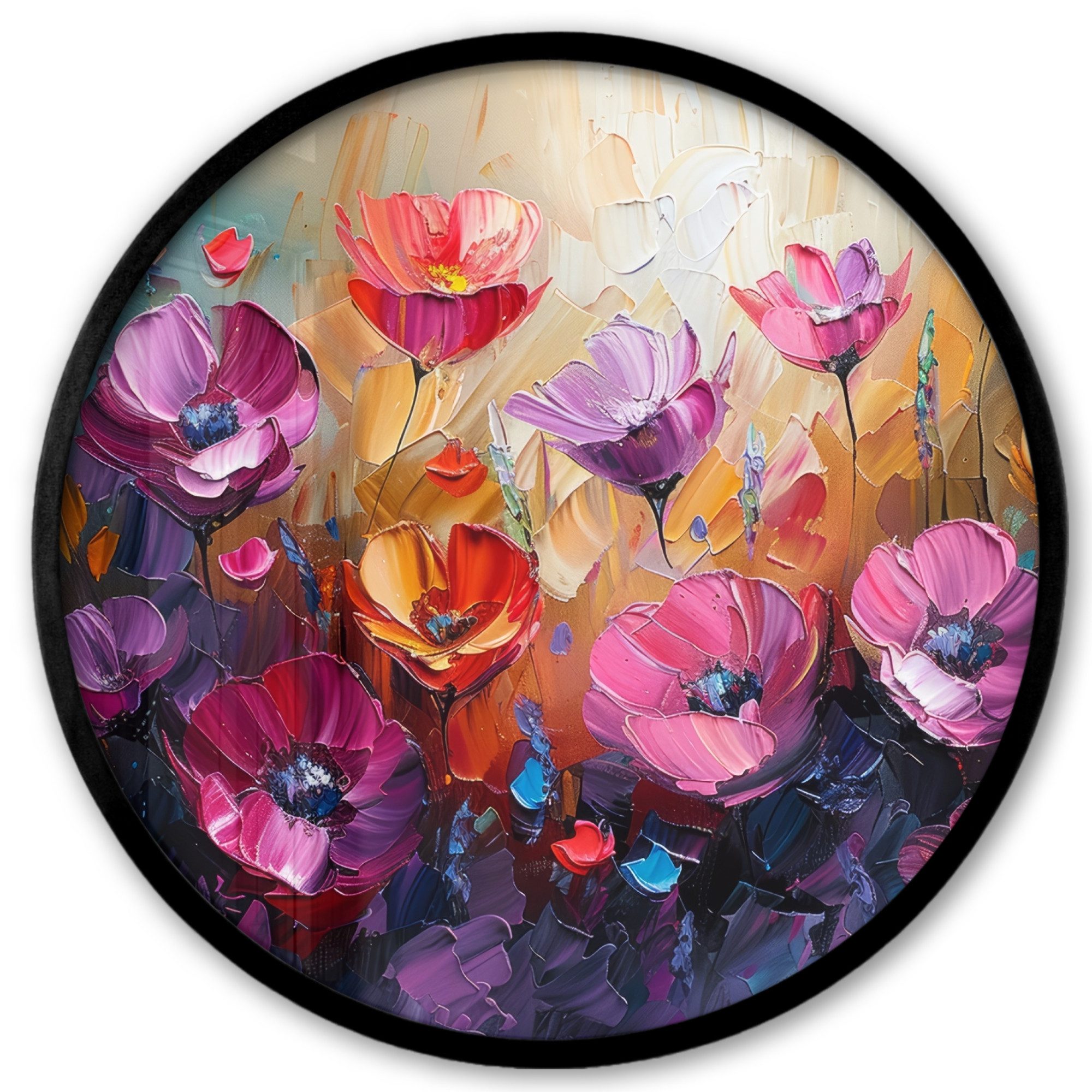 Poster Rund - Blumen - Lila - Farbenfroh - Handbemalt - Kunst