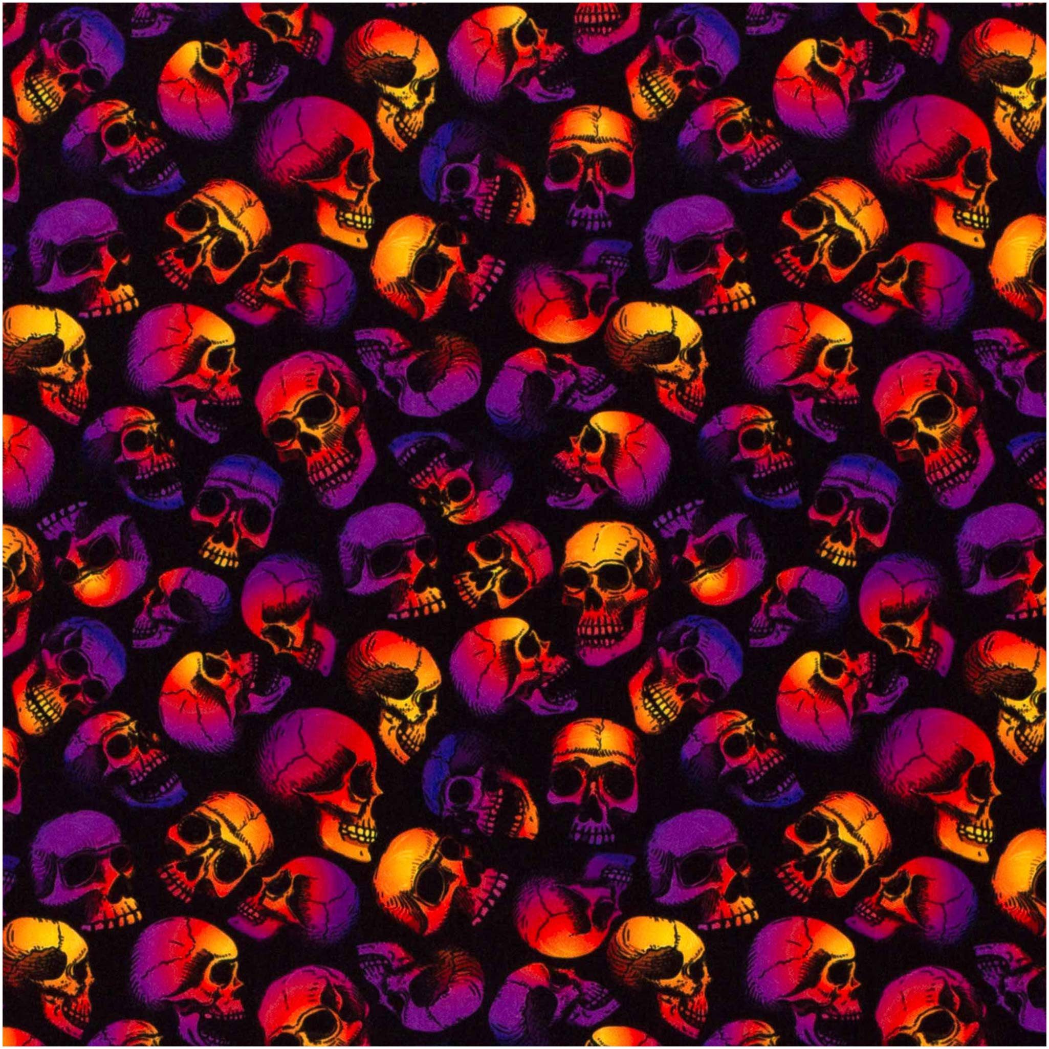 maDDma Stoff Jersey Halloween-Stoff Foliendruck-Motive ab 1 x 1,5m Meterware, Totenkopf