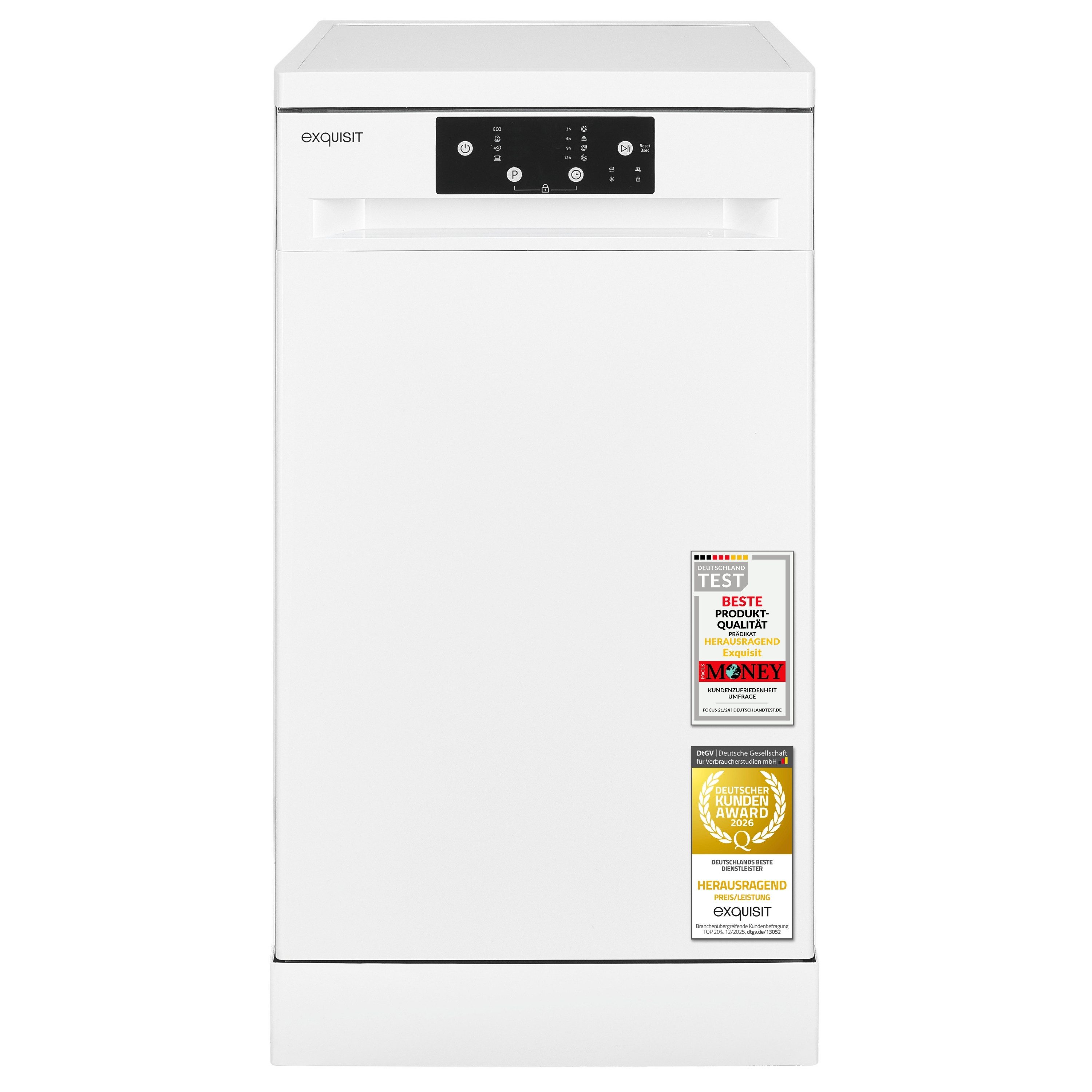 exquisit Standgeschirrspüler GSP9109-450D, 9 Maßgedecke, Aquastop, LED-Anzeige, Kindersicherung