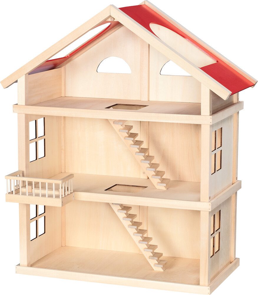 goki Puppenhaus 3 Etagen, komplett möbliert inkl. Puppenfamilie
