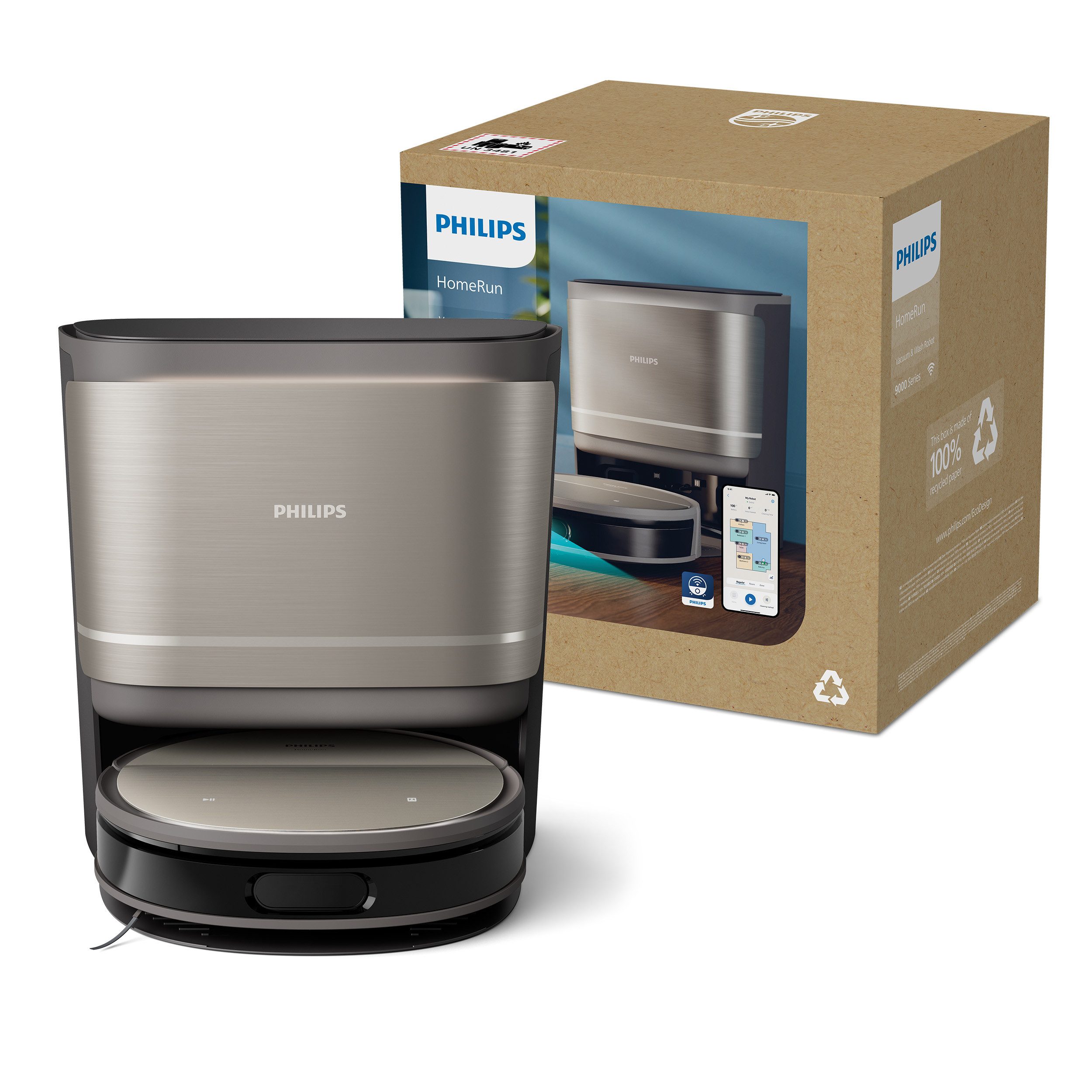 Philips Saugroboter mit Wischfunktion XU9100/10, mit PowerCyclone Aqua Technologie, mit Beutel, 280 Min. Akkulaufzeit, D-ToF-Sensoren, Wischtuch-Hebesystem