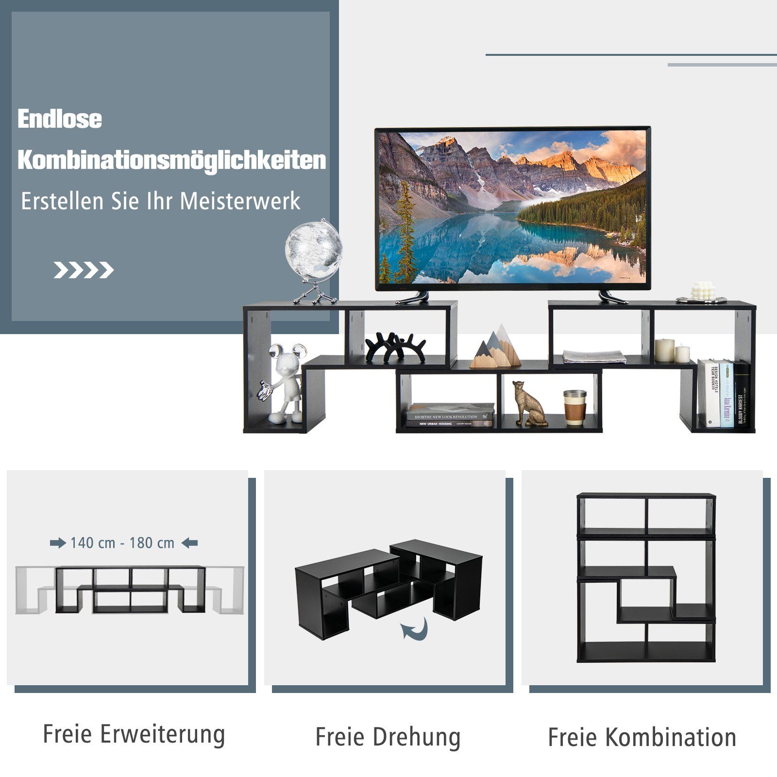 COSTWAY TV-Schrank Eckregal 3-teilig, ausziehbar, frei günstig online kaufen