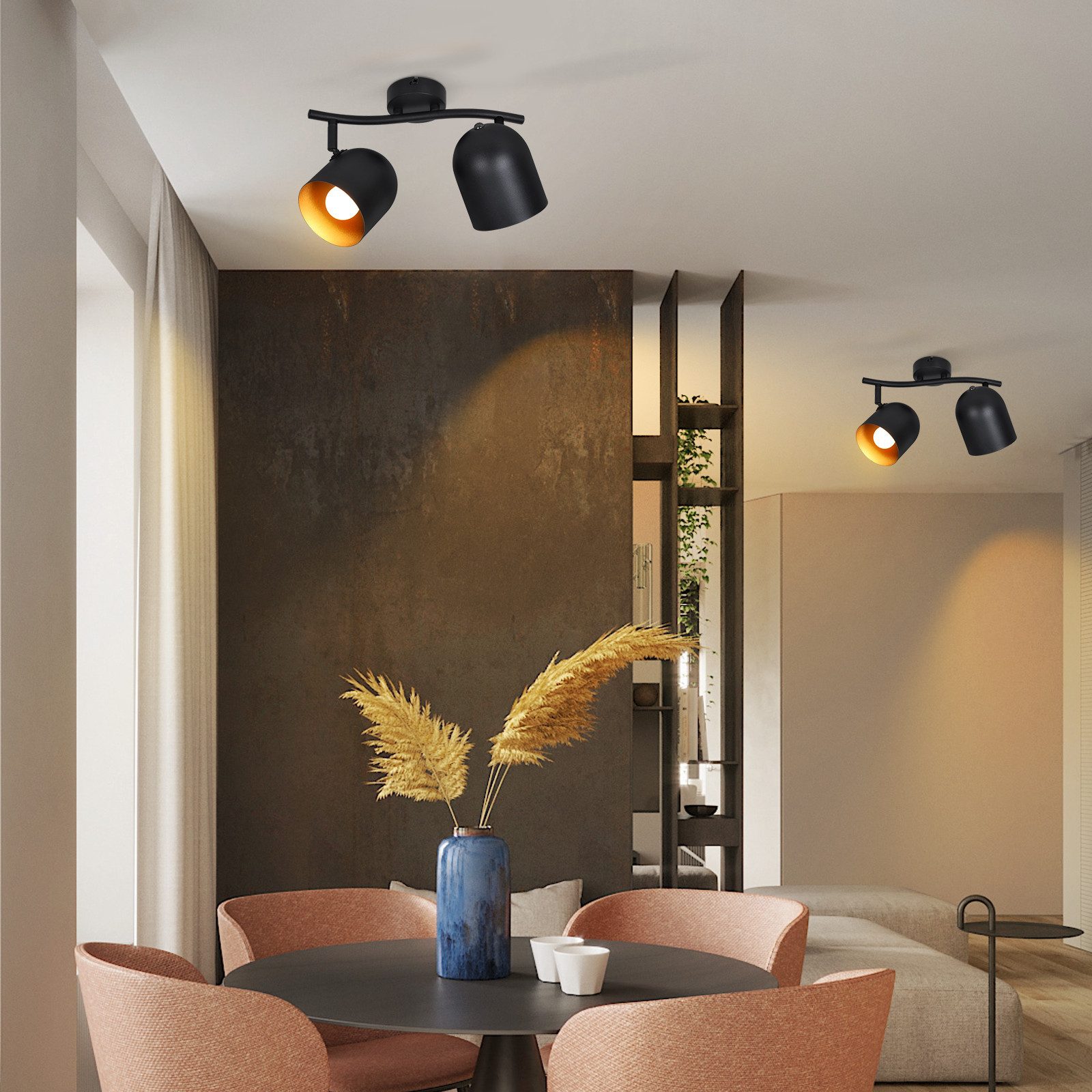 ZMH Deckenstrahler 2/3/4 Flammig-Schwarzgold E14 Deckenlampe 350° Drehbar W günstig online kaufen