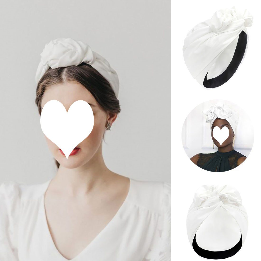 DÖRÖY Schlapphut Frauen Mode Crossover Hut, Vintage Turban Cap Turban, Weiß Overhead