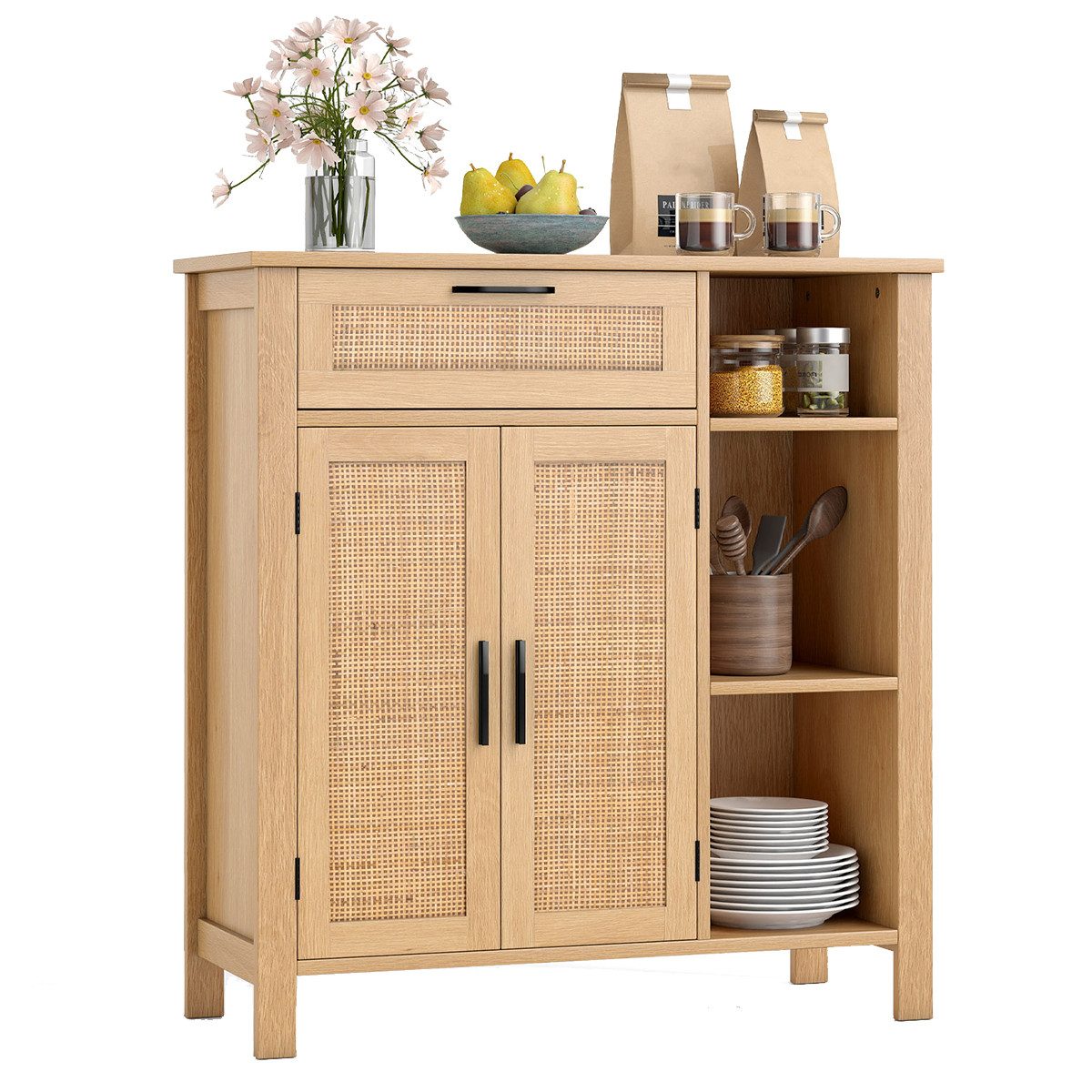 COSTWAY Sideboard, Küchenbuffet mit Schubladen & Fächern 75x30x80cm günstig online kaufen