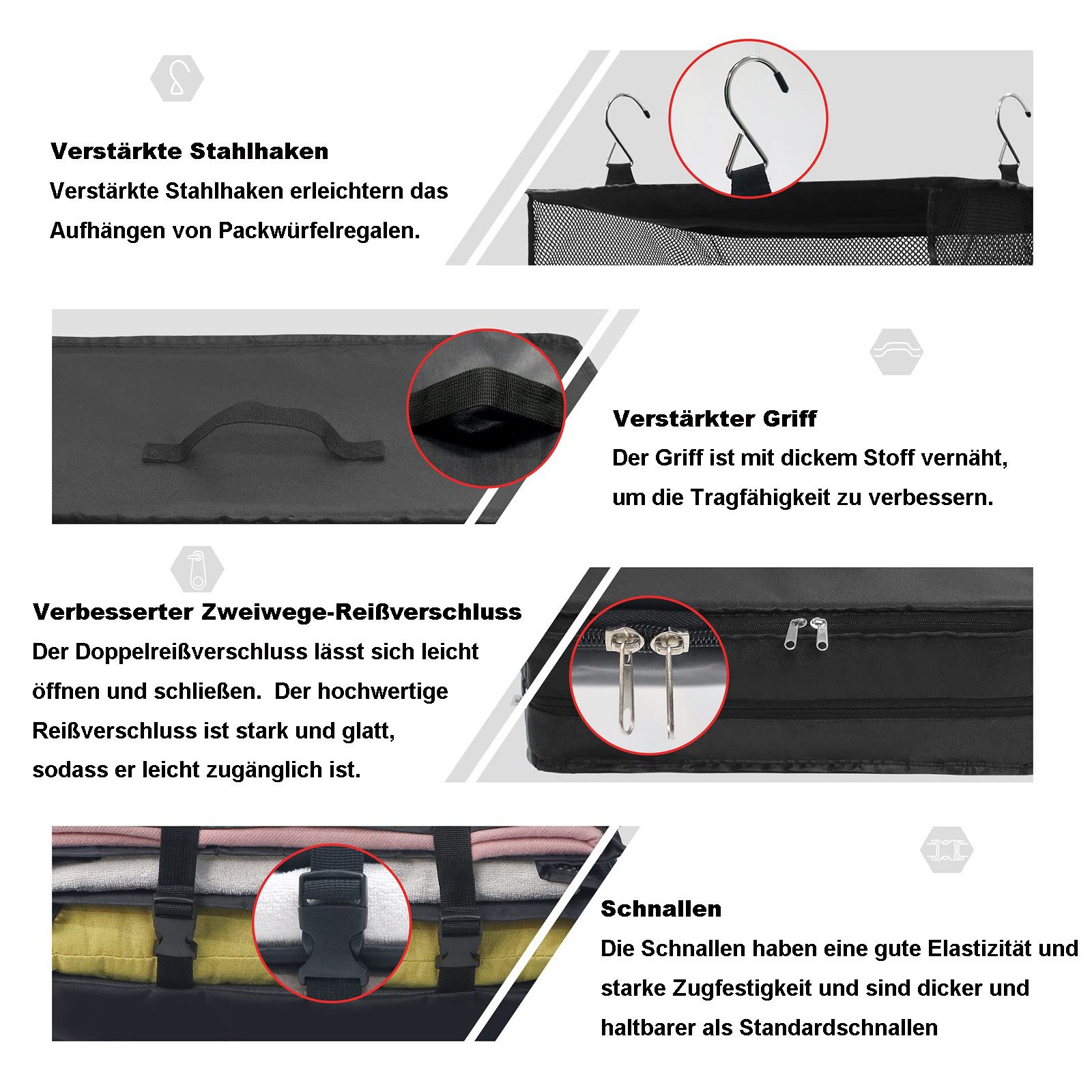 Jibenhome Kofferorganizer Koffer Organizer Hängend Faltbare, Reiseregale Packwürfel Haken, 4 Fächer Tragbar,Kompressionstasche für Koffer und Reisegepäck