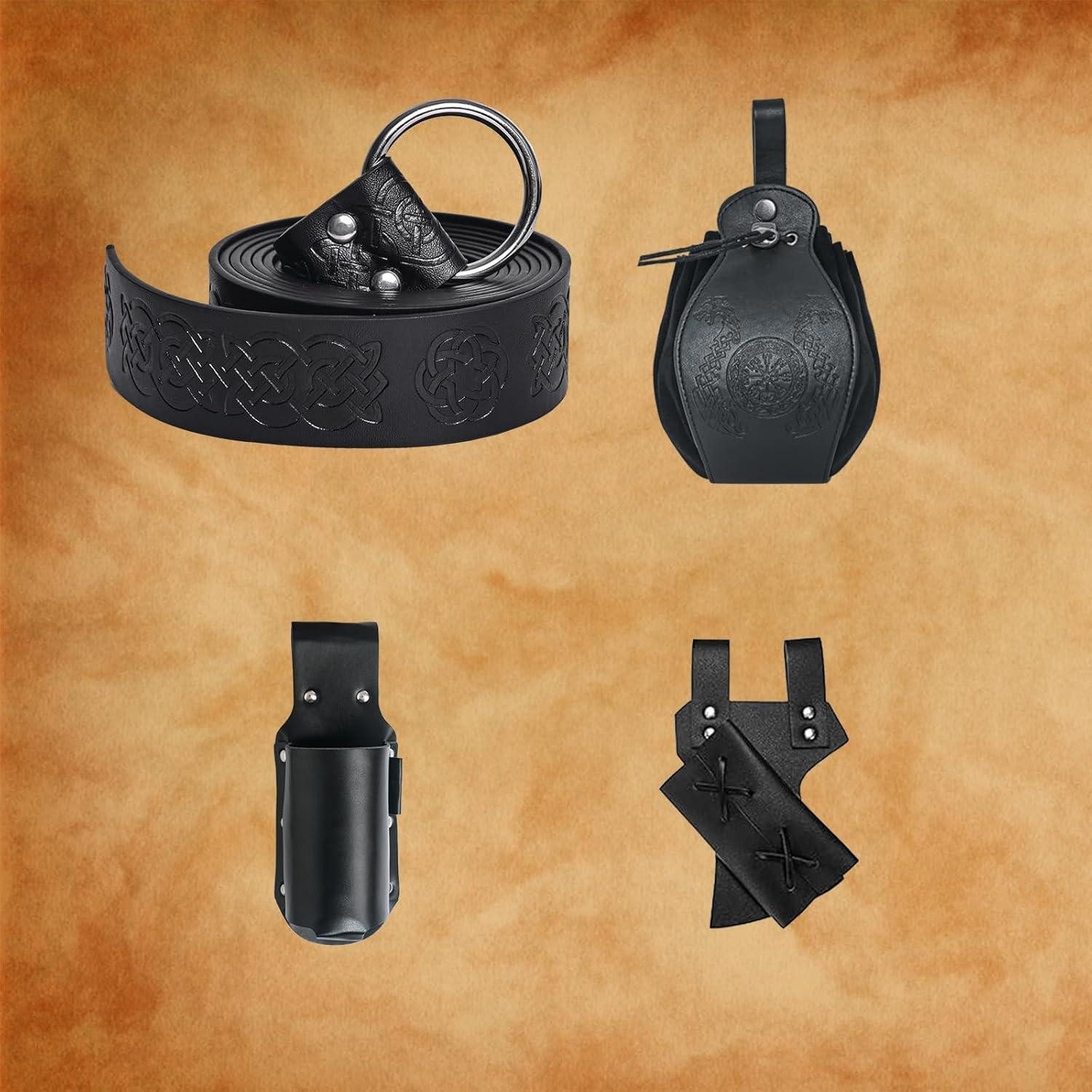 LuxusKollektion Ritter-Kostüm Mittelalter Accessoires Herren 6tlg Gürtel Armschützer Schwarz