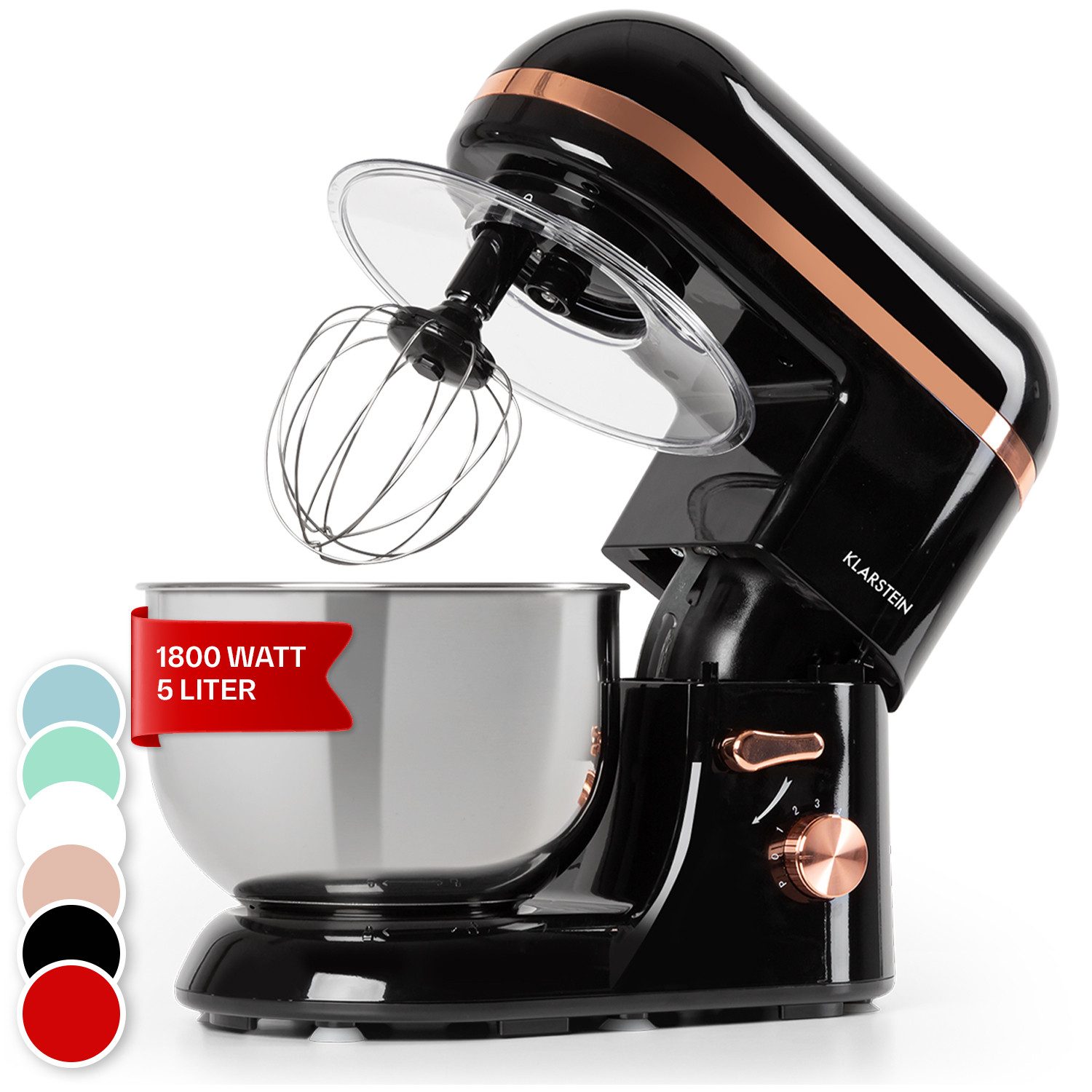 Klarstein Küchenmaschine mit Kochfunktion Bella Elegance Küchenmaschine 1800W 2,7 PS 5,2L 6 Stufen Kupfer/Silber, 1800 W, 5.2 l Schüssel, Knetmaschine Teigmaschine Teigknetmaschine Rührmaschine Standmixer