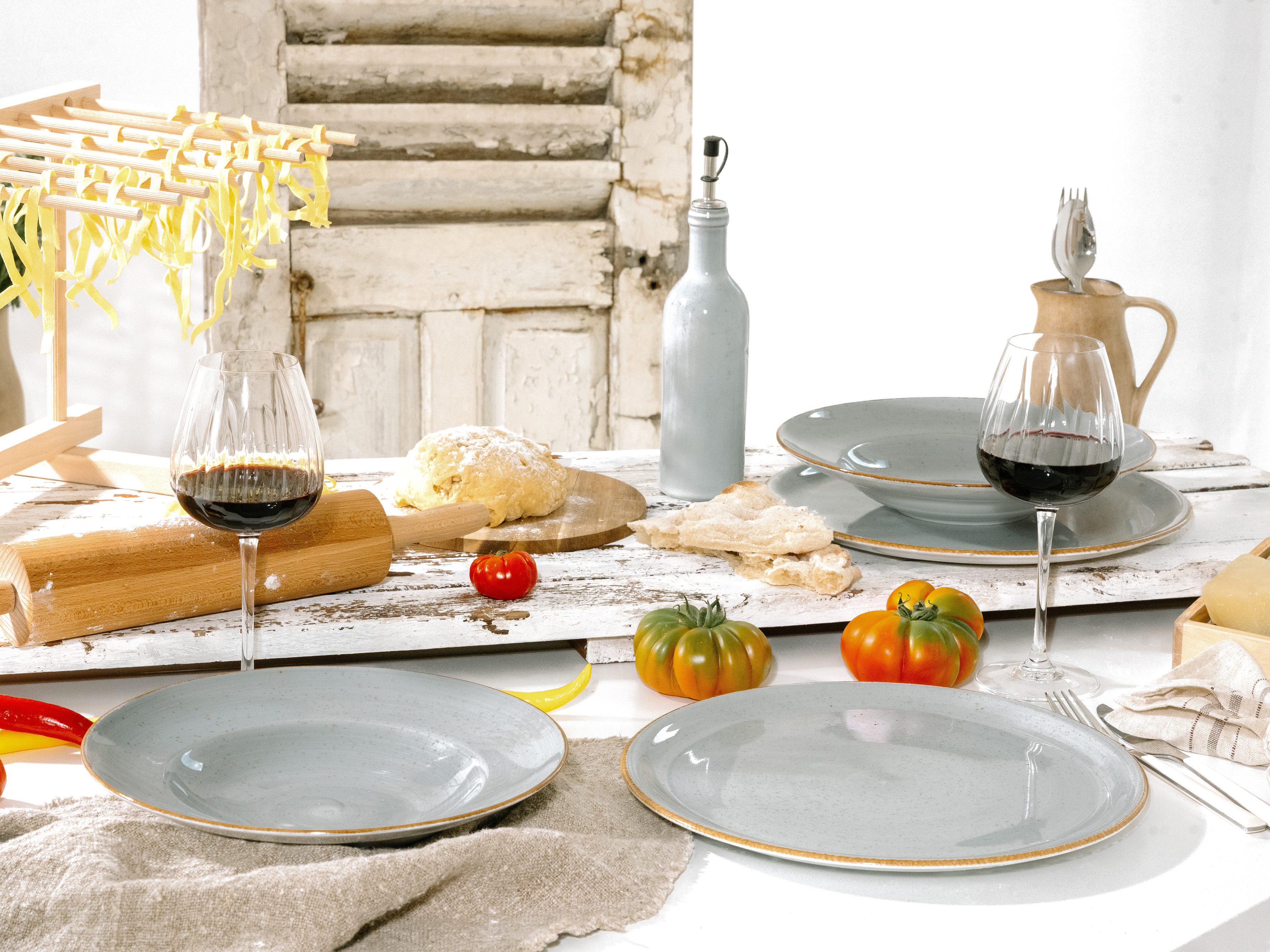 CreaTable Pastateller Vintage Nature, Pastateller 27 cm 4-tlg, (4 St), Handgemalt, Gesprenkelt, Rustikales Außenband