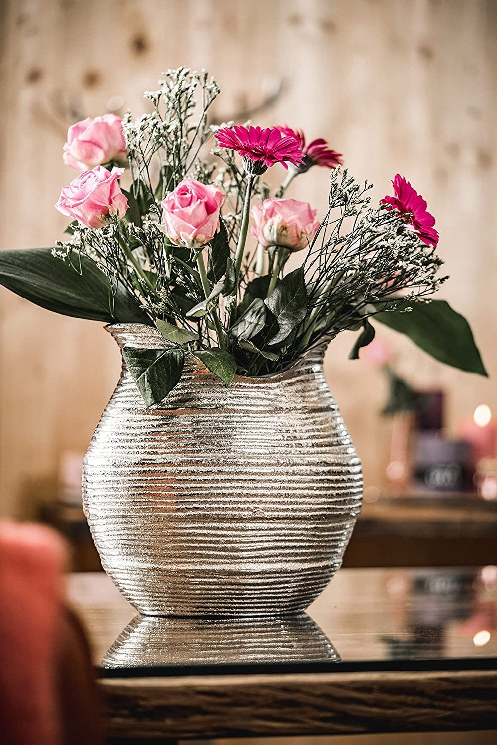 Dekovase Vase Dekovase Aluminium Silber Deko Metall 27 cm