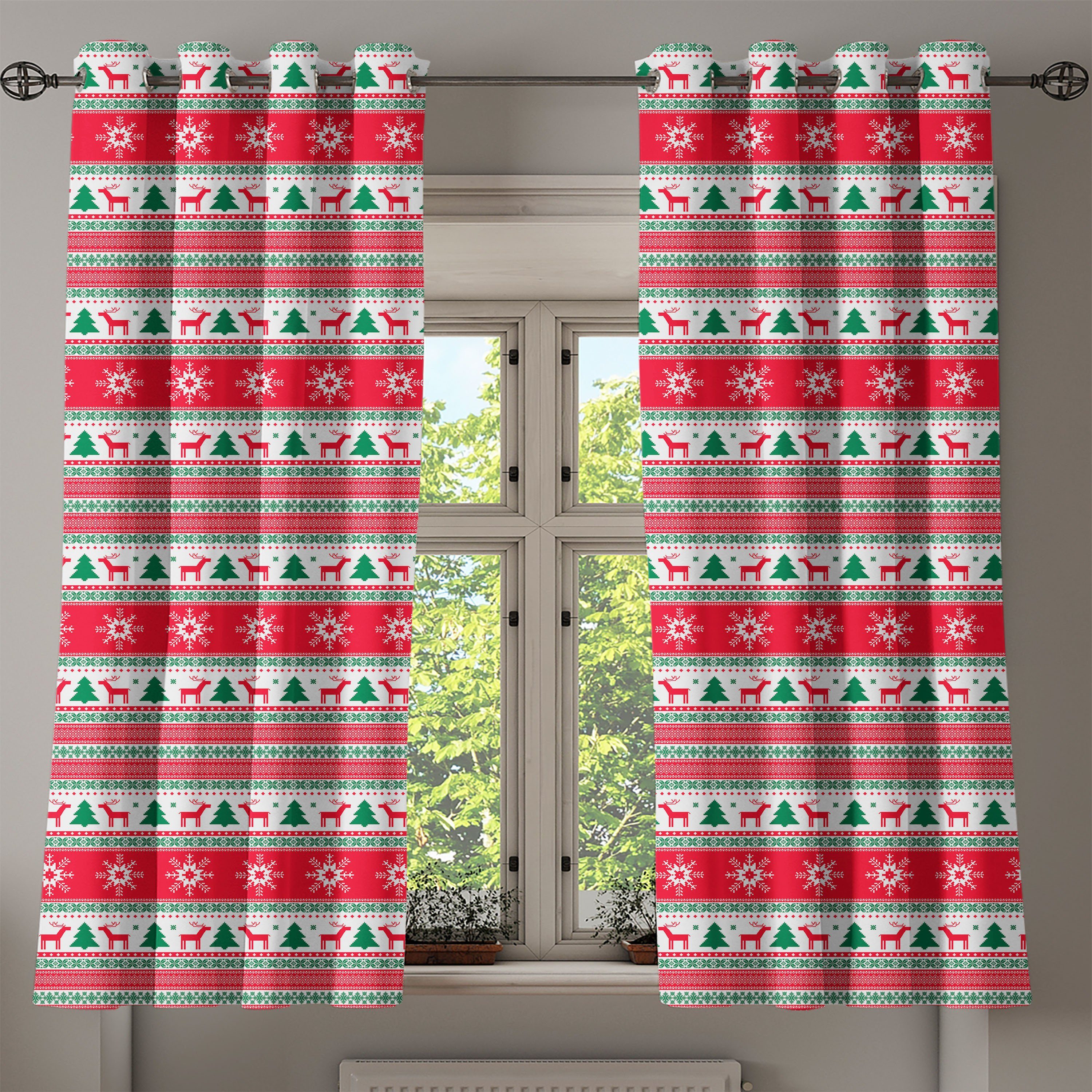 Gardine Dekorative 2-Panel-Fenstervorhänge für Schlafzimmer Abakuhaus, Snowflake Reindeer Weihnachten Wohnzimmer