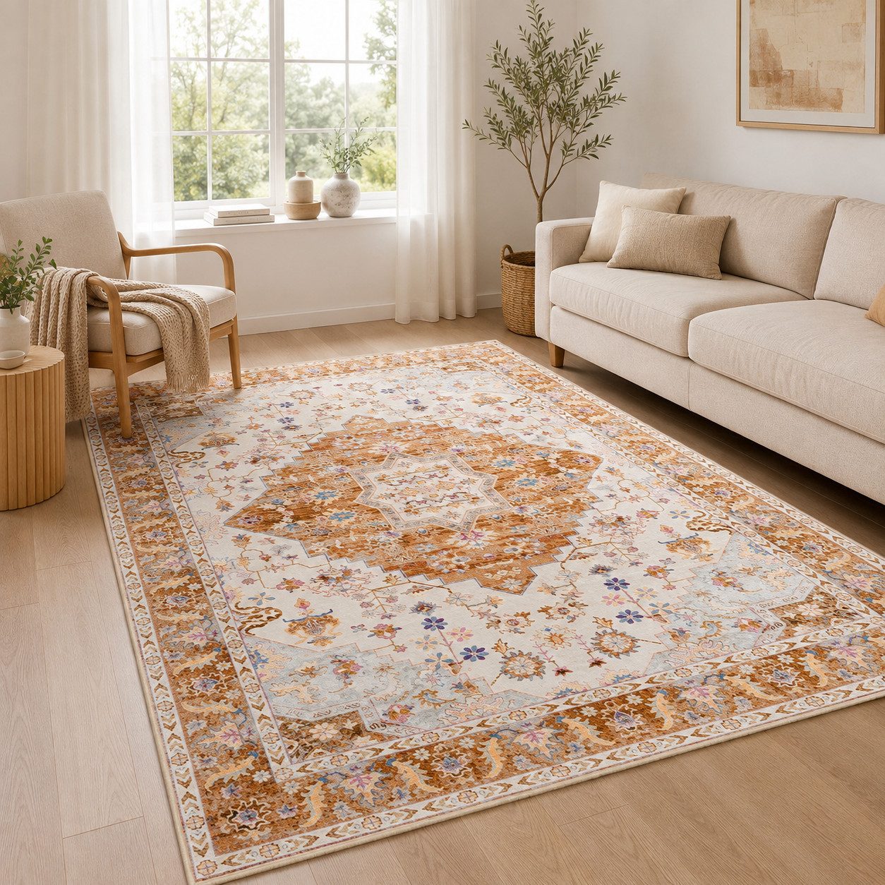 Lochas Designteppich Vintage Teppich Orientalisch Waschbar Kurzflor Rutschfest
