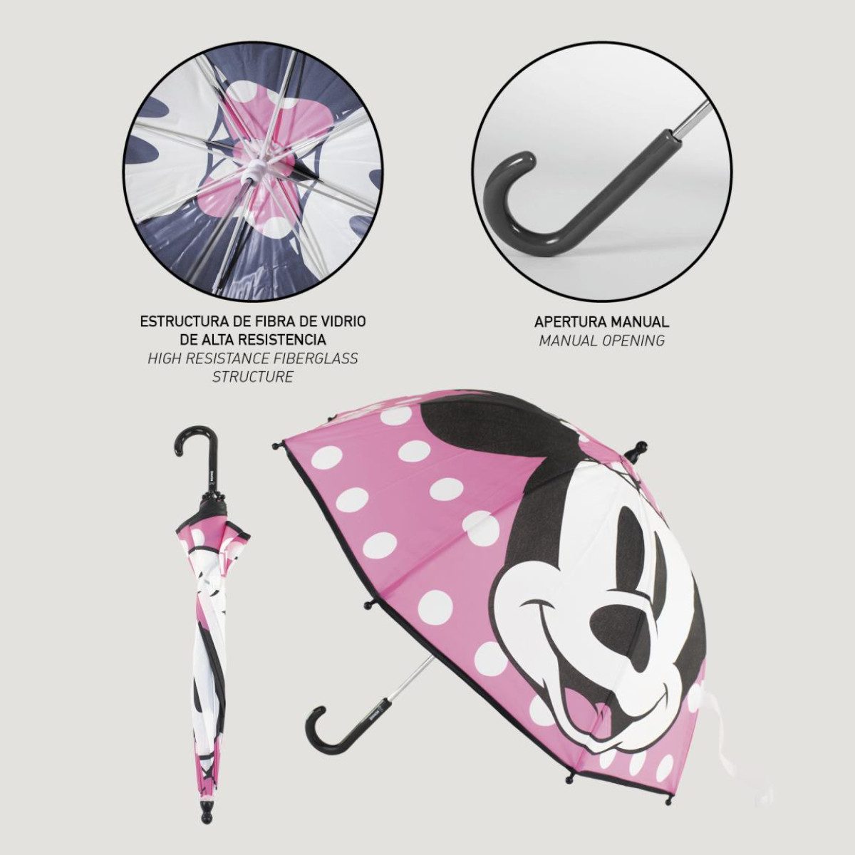 Cerda Langregenschirm Disney Minnie Mouse Regenschirm ⌀ 71 cm Leichter Kuppel-Schirm, Stylisch