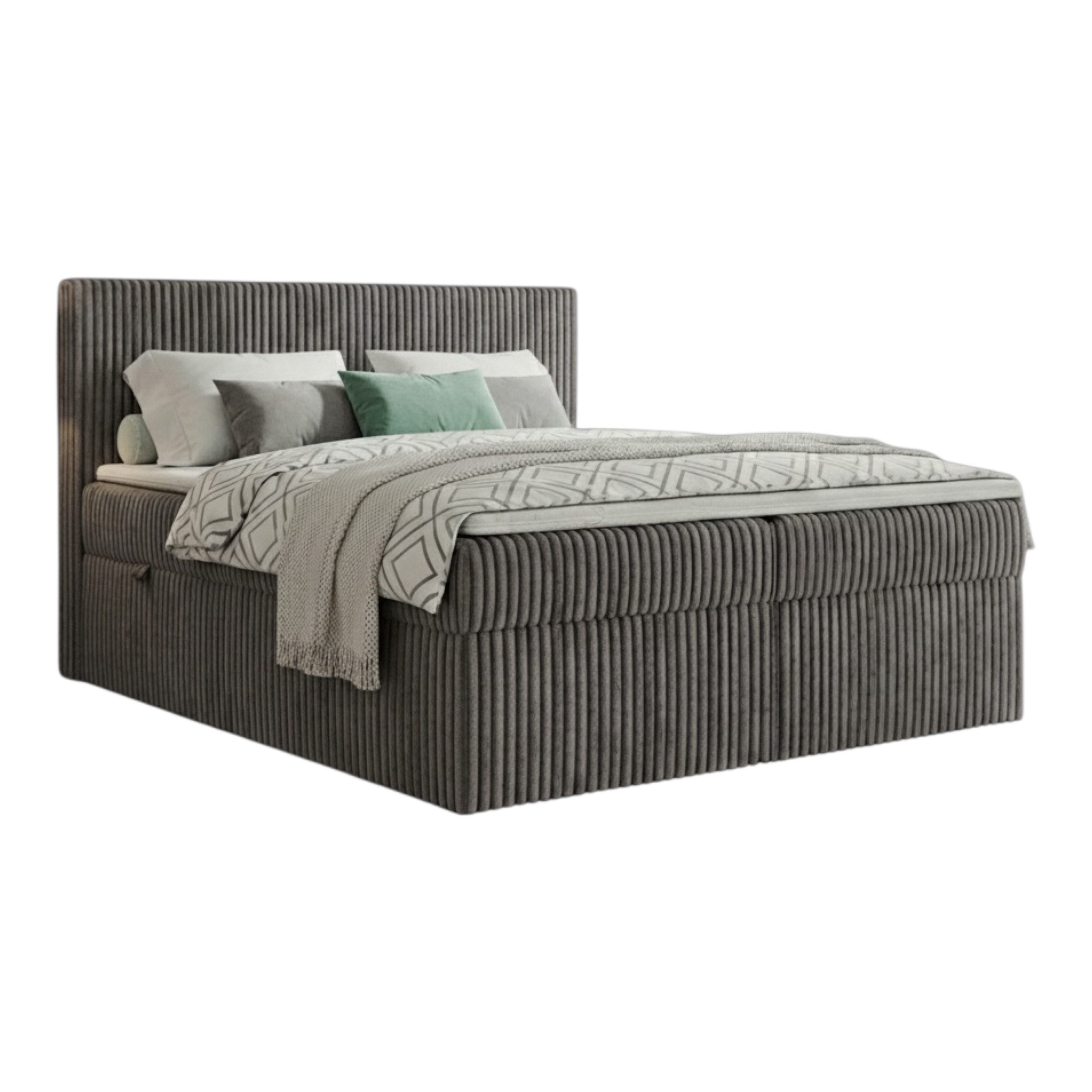 A&J MöbelLand GmbH Boxspringbett RALF mit Bettkasten, Topper und gepolstertem Kopfteil. (Boxspringbett mit Bettkasten und gepolstertem Kopfteil)