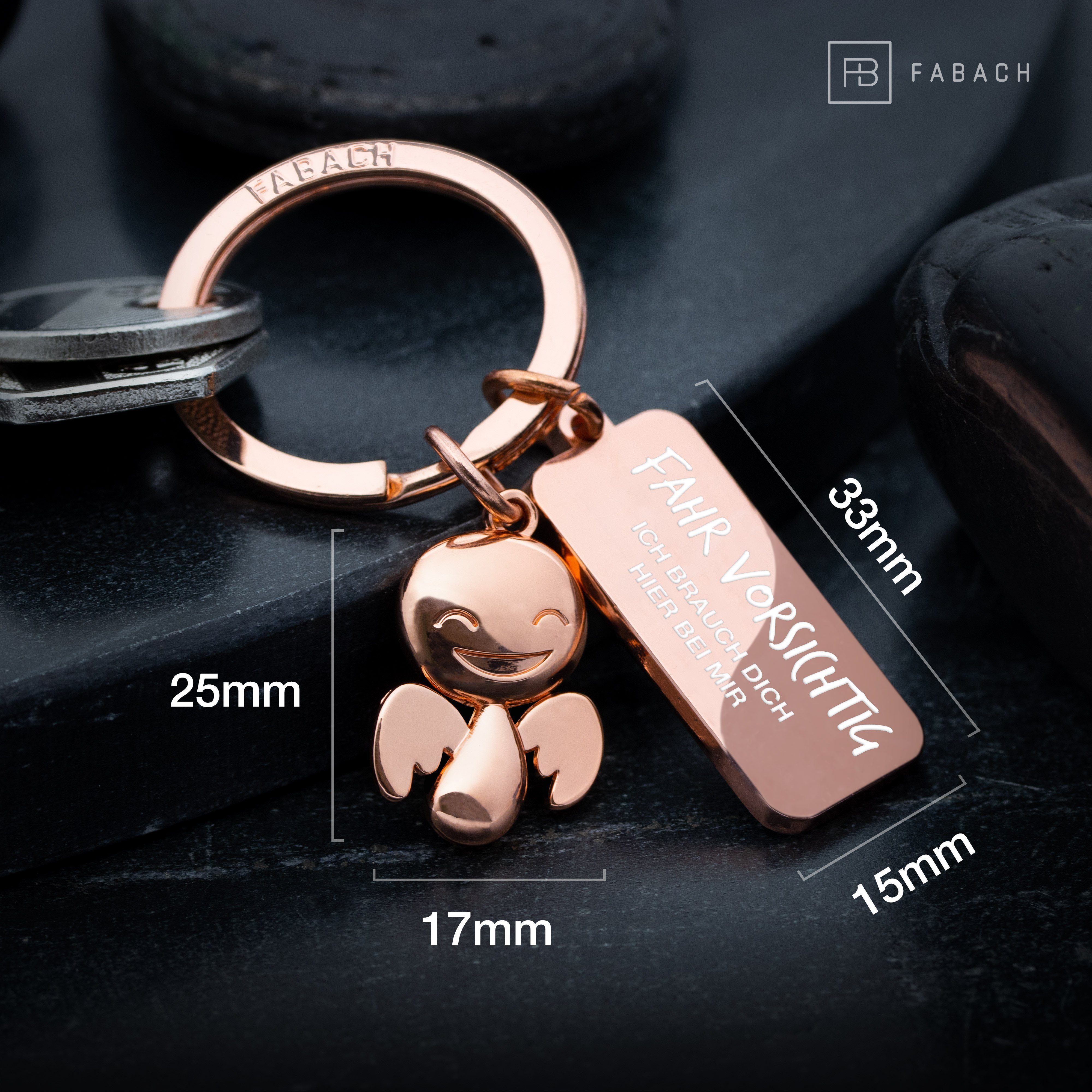 FABACH Schlüsselanhänger Schutzengel Happy mit Gravur - Fahr vorsichtig - Geschenk Führerschein