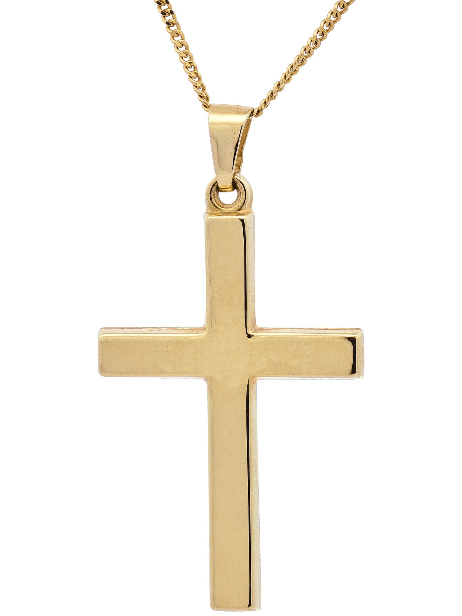 Kreuzanhänger Gold Anhänger Kreuz mit Goldkette massiv 585 - 14 Karat Gold 36 cm