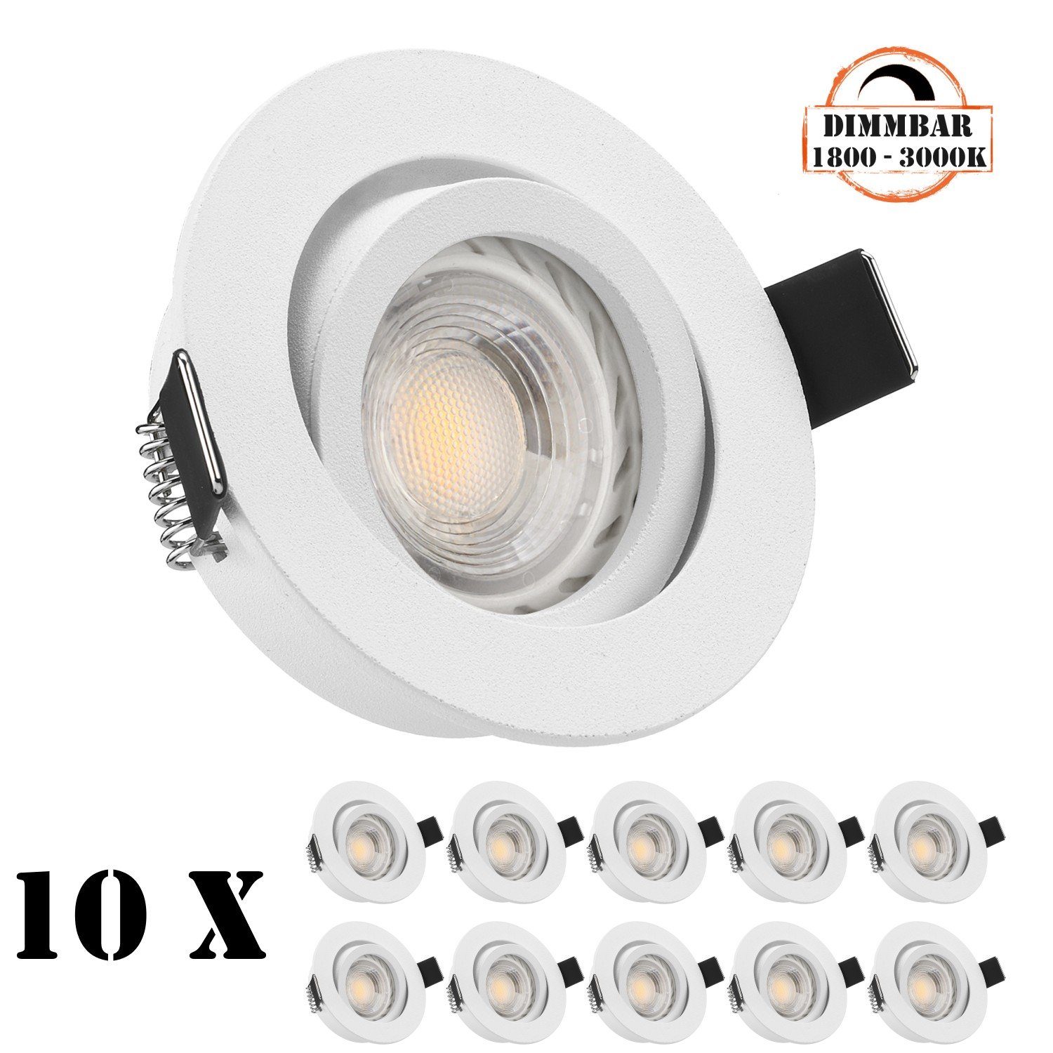 LEDANDO LED Einbaustrahler 10er LED Einbaustrahler Set GU10 in weiß matt mit 5,5W LED von LEDANDO