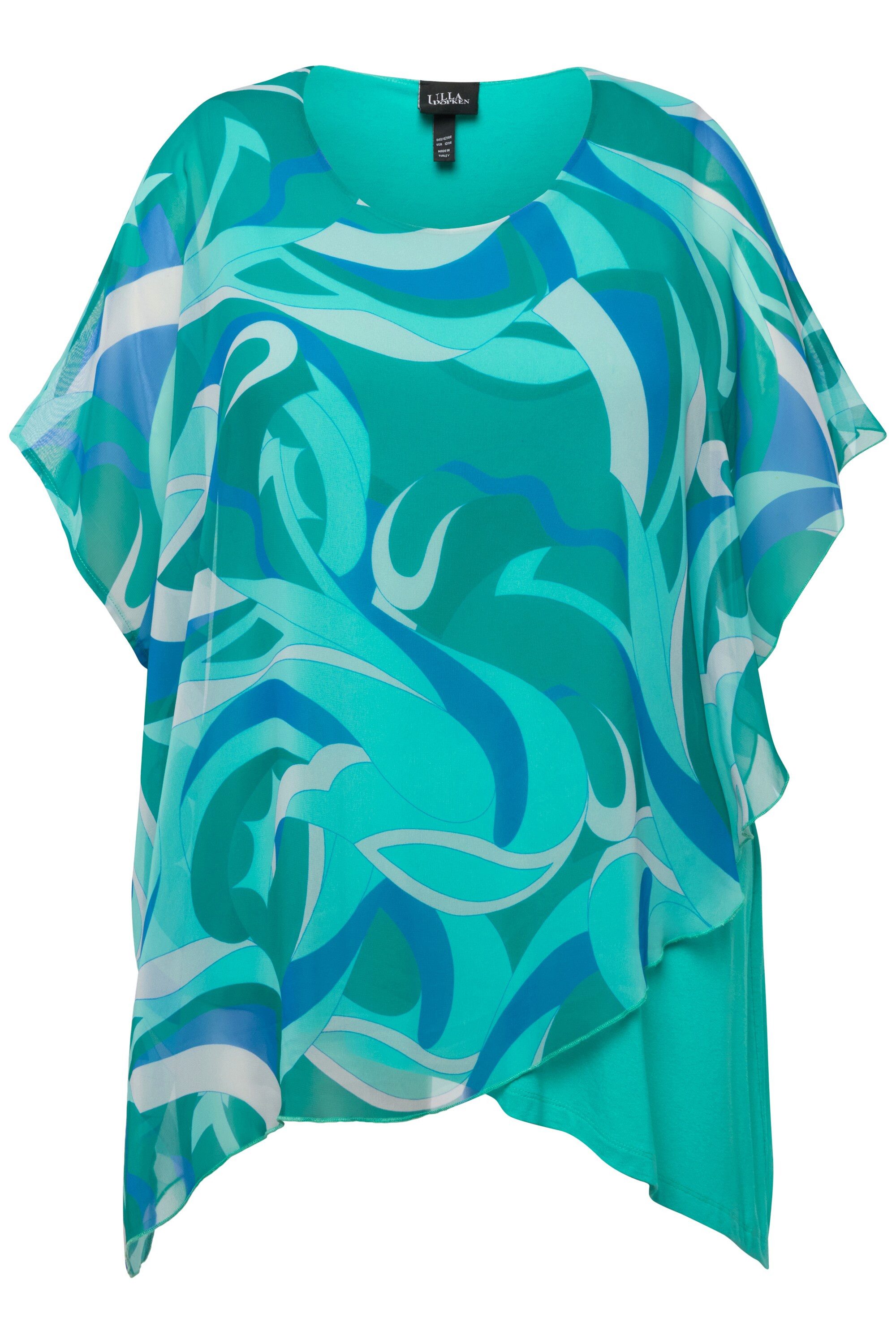 Ulla Popken Longtop Tunika Chiffon-Überwurf Rundhals günstig online kaufen