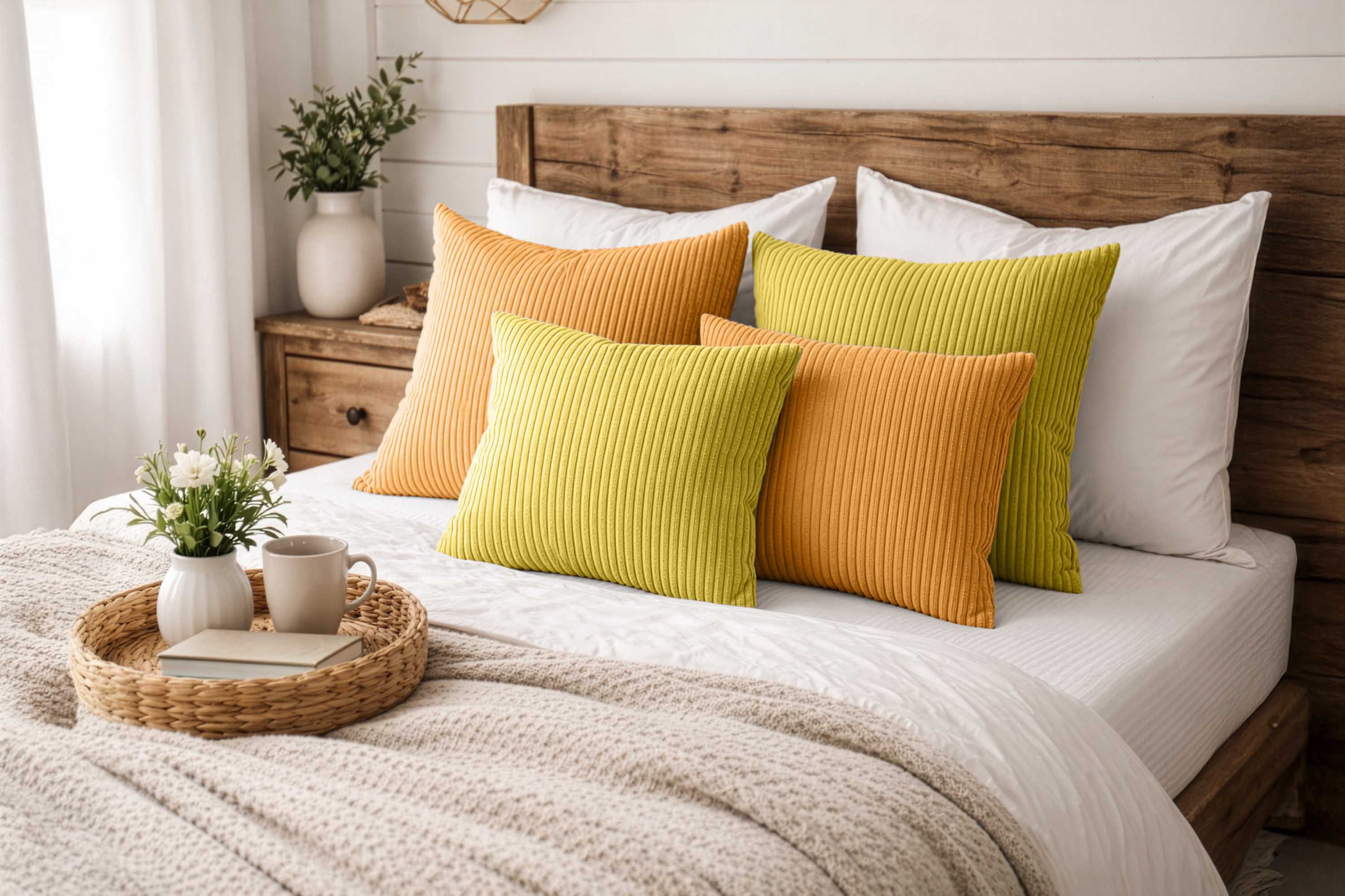 Amilian Dekokissen Sofakissen 4er Set mit Füllung - 2x 45x45 + 2x 35x45 cm, Hotelverschluss, waschbar, formstabil