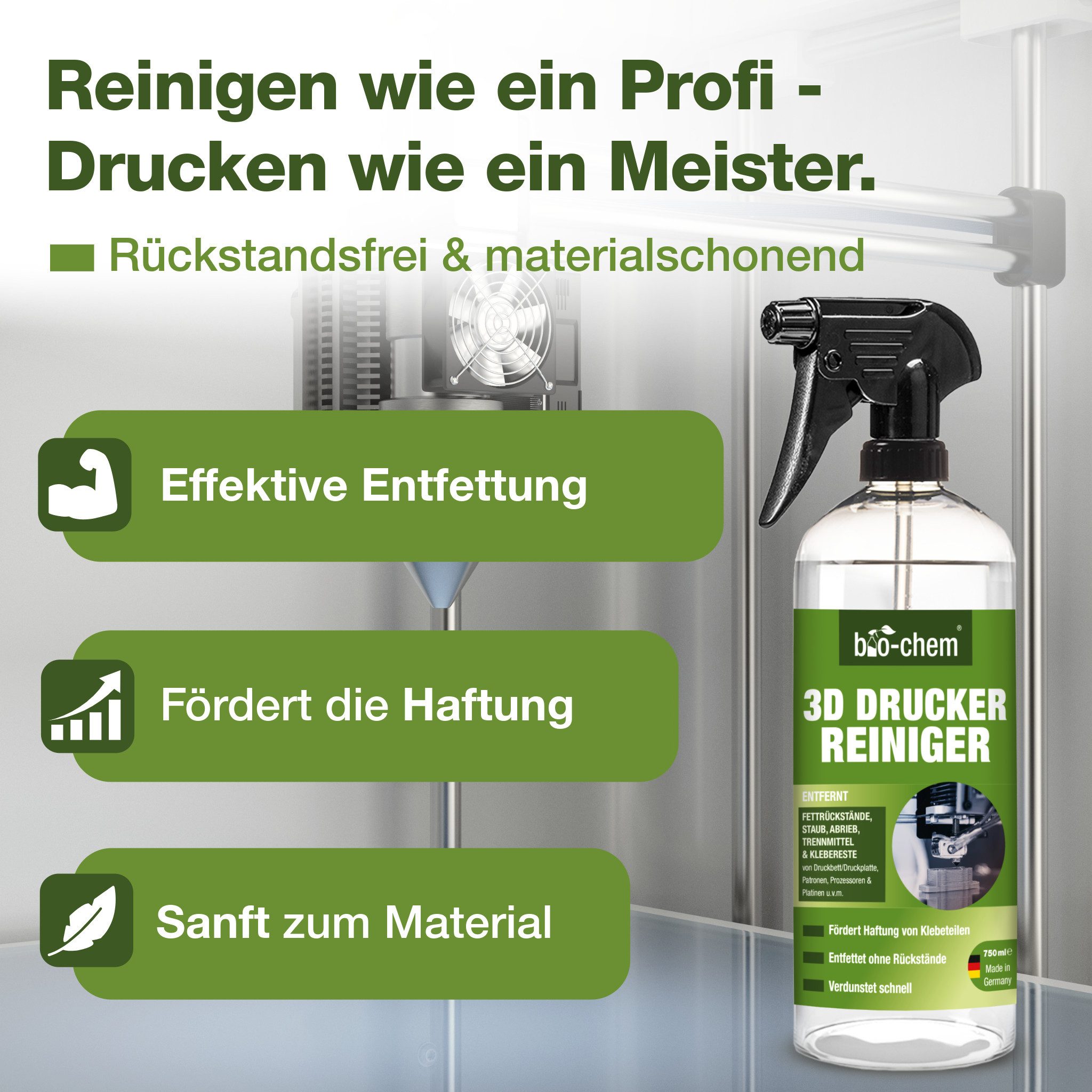 bio-chem 3D-Drucker-Reiniger Spray für 3D-Drucker,PC-Teile,Elektrogeräte Kunststoffreiniger (Sparpaket, [- 3D-Drucker-Reiniger 3x 0.75 l Handsprayflasche + Mikrofasertuch Hohe Lösekraft, verdunstet schnell)