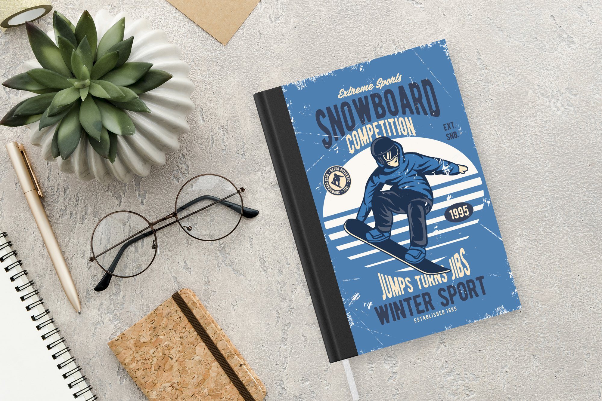 Snowboard - Notizbuch 98 - Retro Seiten, Haushaltsbuch Tagebuch, Journal, A5, - MuchoWow Zitat, Mann Merkzettel, Notizheft,