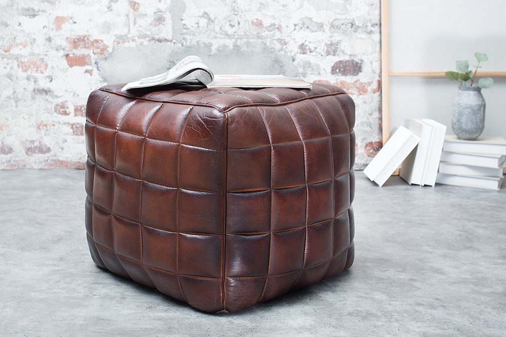 riess-ambiente Sitzwürfel RIDER 40cm braun, mit Echtleder-Bezug günstig online kaufen