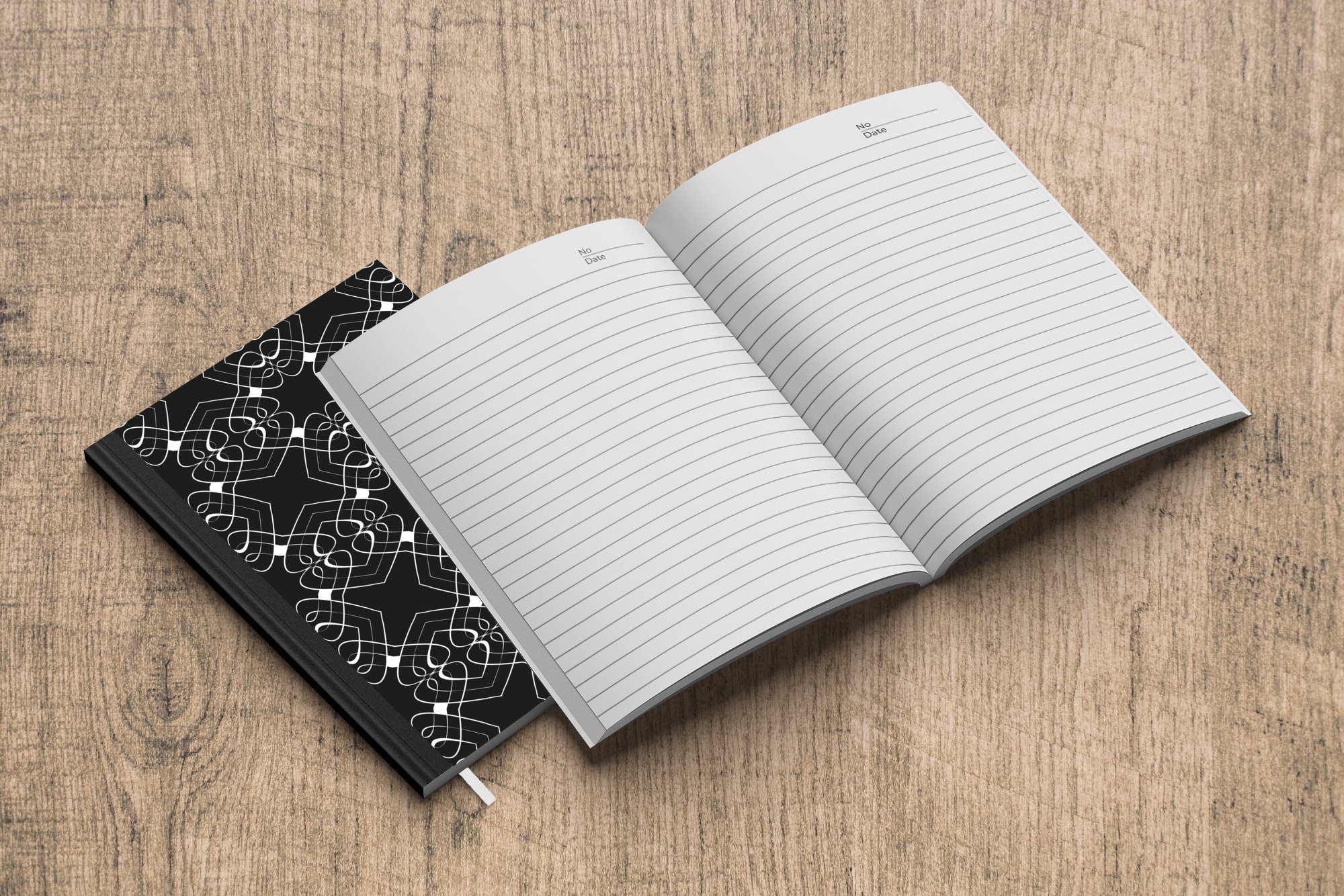 MuchoWow Notizbuch Muster Seiten, und Haushaltsbuch - Journal, A5, Merkzettel, - Weiß, Linie 98 Schwarz Notizheft, Tagebuch