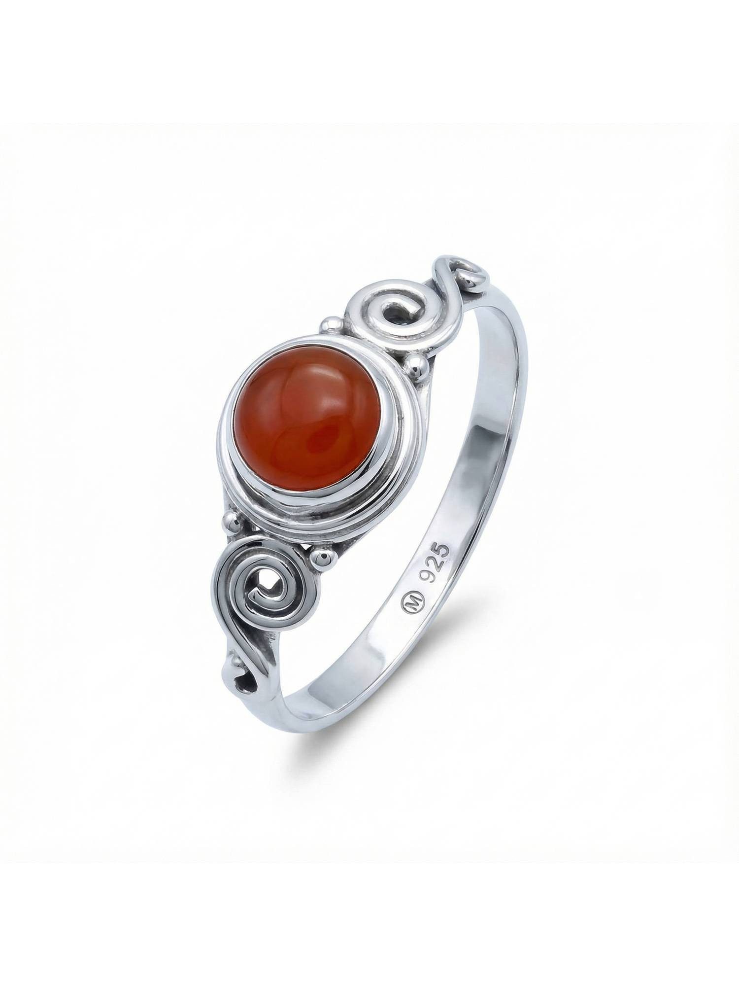 mantraroma Silberring KINURI aus 925 Silber mit Karneol (Ring mit Schmuckbeutel), Damenring aus 925er Silber