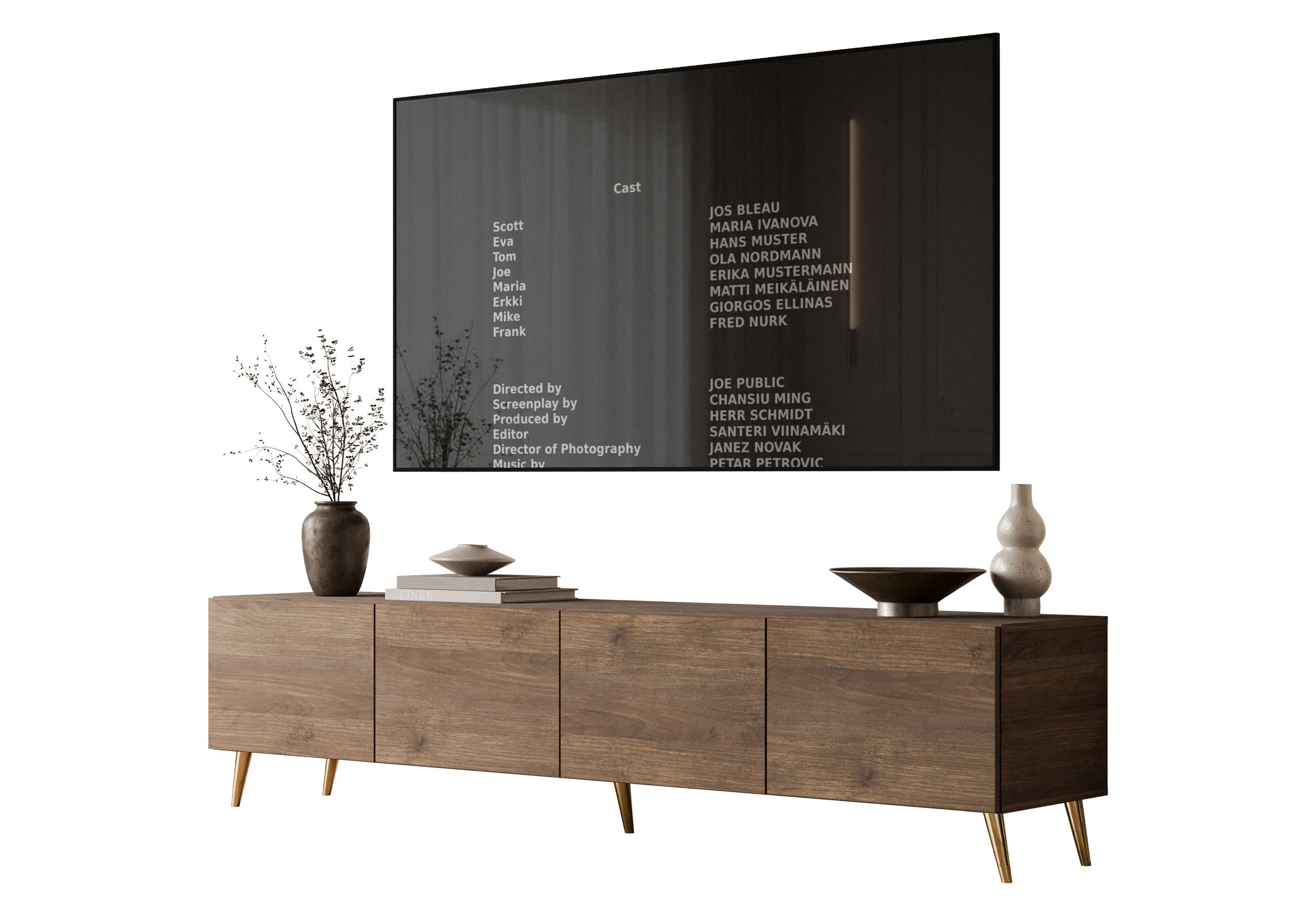 Lookway TV-Schrank COLGANTE in Nussbaum, 200 cm, auf hohen Füßen (2x TV- Schrank) Breite: 200 cm