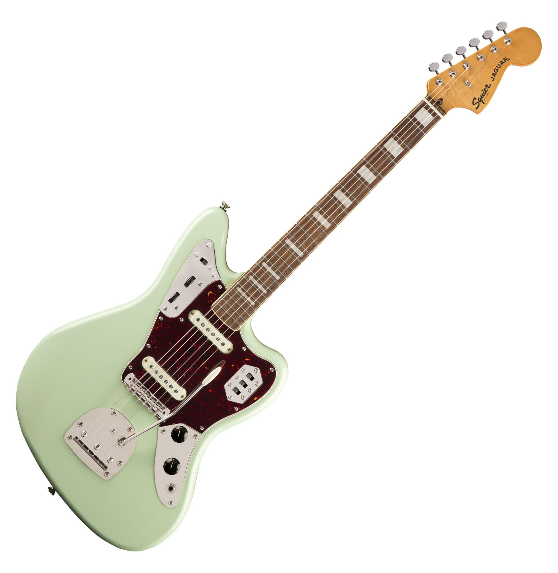 Squier E-Gitarre Classic Vibe '70s Jaguar LRL Surf Green, Jaguar, Shortscale Gitarre mit Lorbeer-Griffbrett