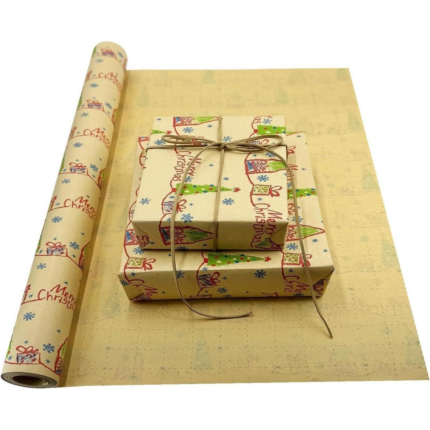 LuxusKollektion Geschenkpapier Geschenkpapierrolle 60cm 12m Weihnachtsbaum Schneeflocke Haus