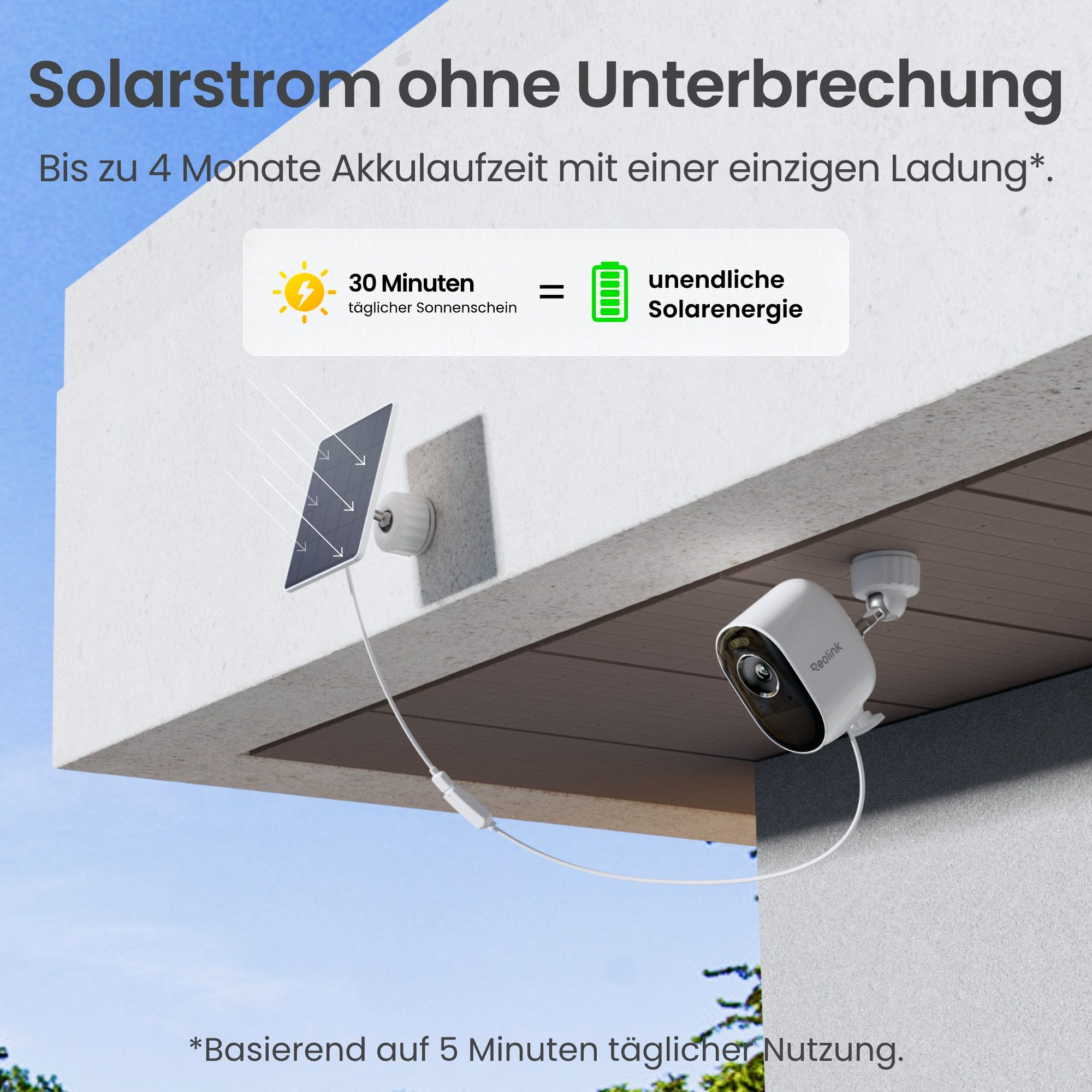 Reolink Überwachungskamera 5MP Argus 3 Pro mit Solar Panel Lite, Solar Akku Kabellose WLAN Kamera (AuBenbereich, 3K 5MP, 2-Wege-Audio, Spotlight Farbige Nachtsi – Bild 4 von 5