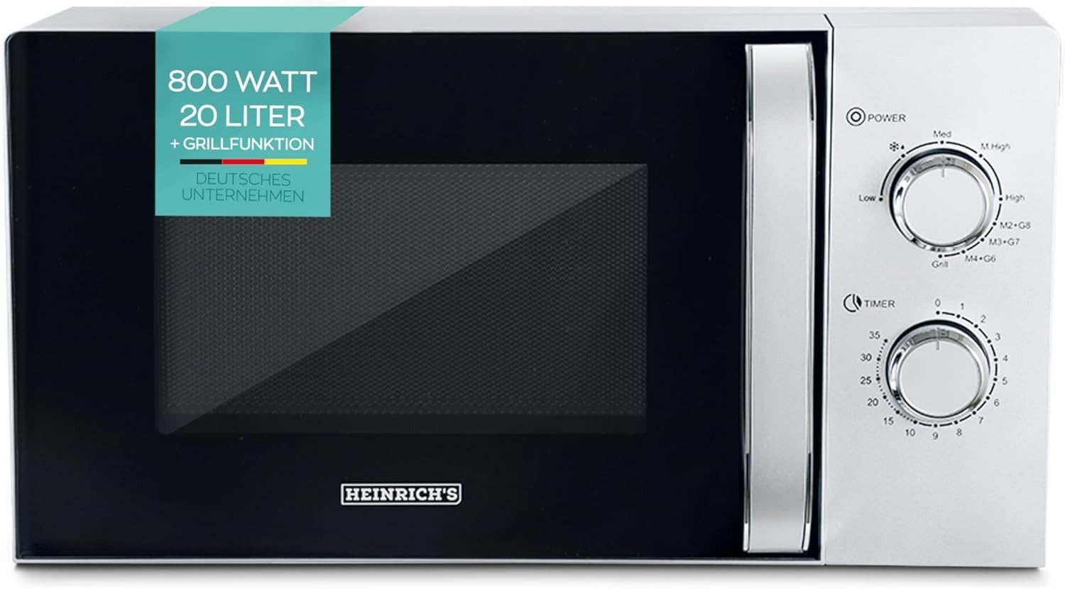 Heinrich´s Mikrowelle, 20,00 l, Mikrowellengrill, 800 Watt, 9 Leistungsstufen, 1 Grillstufe