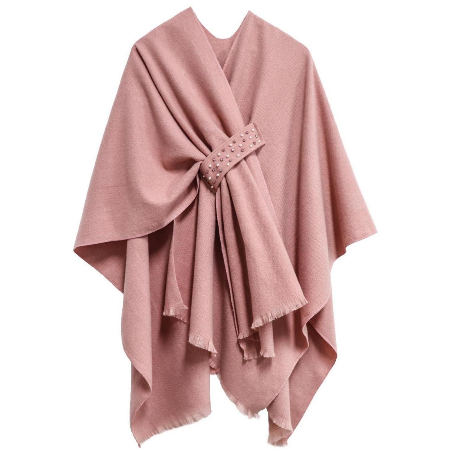 LuxusKollektion Strickschal Poncho Damen Strick Cape Decke Pfirsich Einheitsgrösse