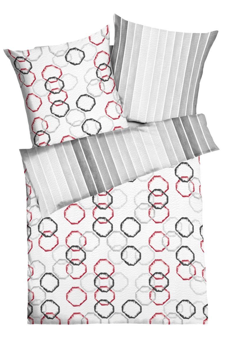 Wendebettwäsche 135x200cm Movement Grafik Rot Anthrazit Kaeppel, JACK, Seersucker, 2 teilig, ausdrucksstarkes Design