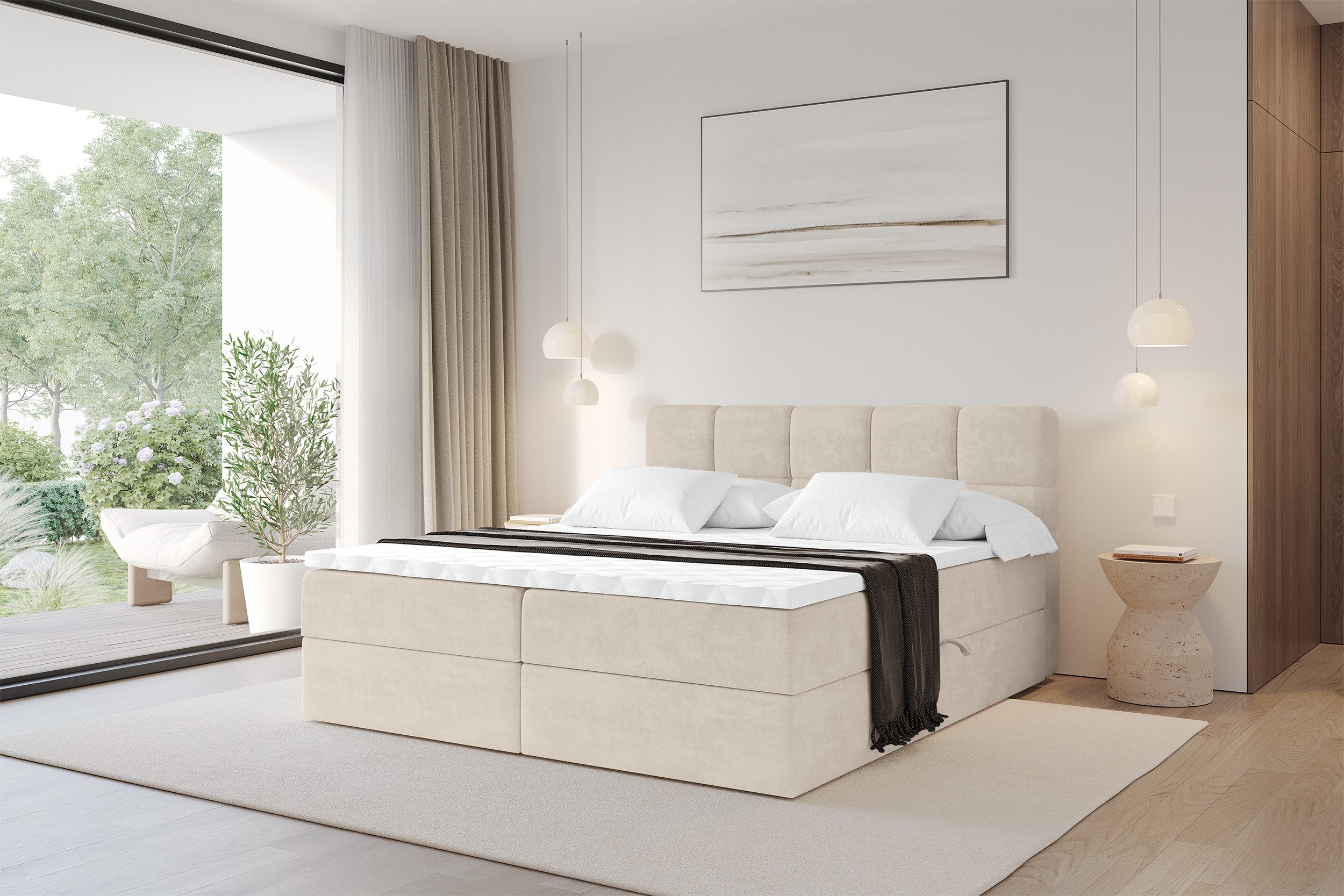 ALTDECOR Boxbett FAMA (Multipocket-Matratze H4, H3 Matratze Bonellfederung, Topper, Kopfteil), Boxbett, Boxspringbett,Doppelbett